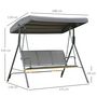 Voir la diapositive 3 : OUTSUNNY Balancelle de jardin 3 places grand confort toit inclinaison réglable assise et dossier ergonomique acier textilène gris