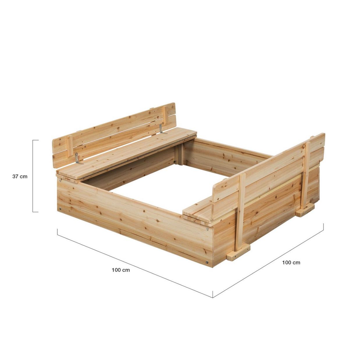 ID MARKET Bac à sable FUNNY bois refermable avec 2 bancs et bâches de protection