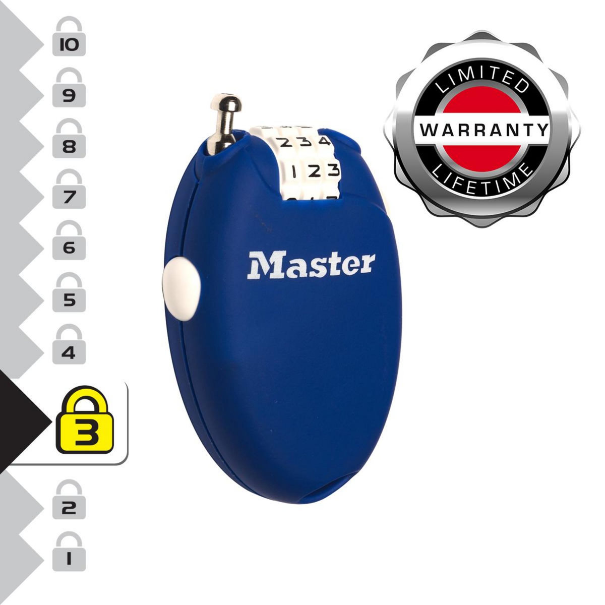 Master lock 4603EURD Cadenas à Combinaison avec Câble Rétractable, Couleur Aléatoire, 5,4 x 2,1 x 7,2 cm