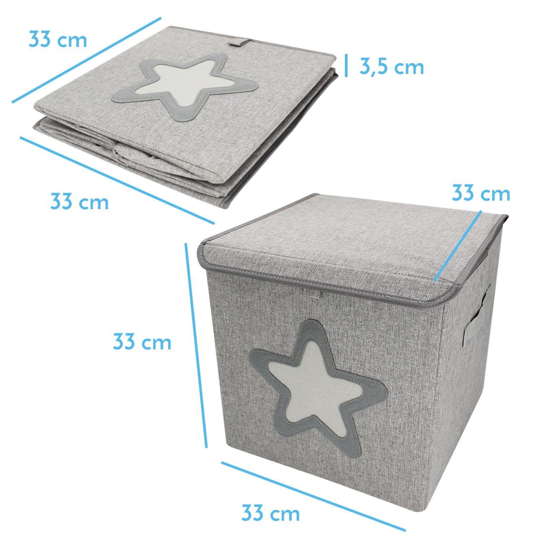 Voir la diapositive 2 : Monsieur Bébé Lot de 5 boites de rangement, coffre à jouets pour enfant avec couvercle - 33 x 33 x 33 cm - Gris Étoile