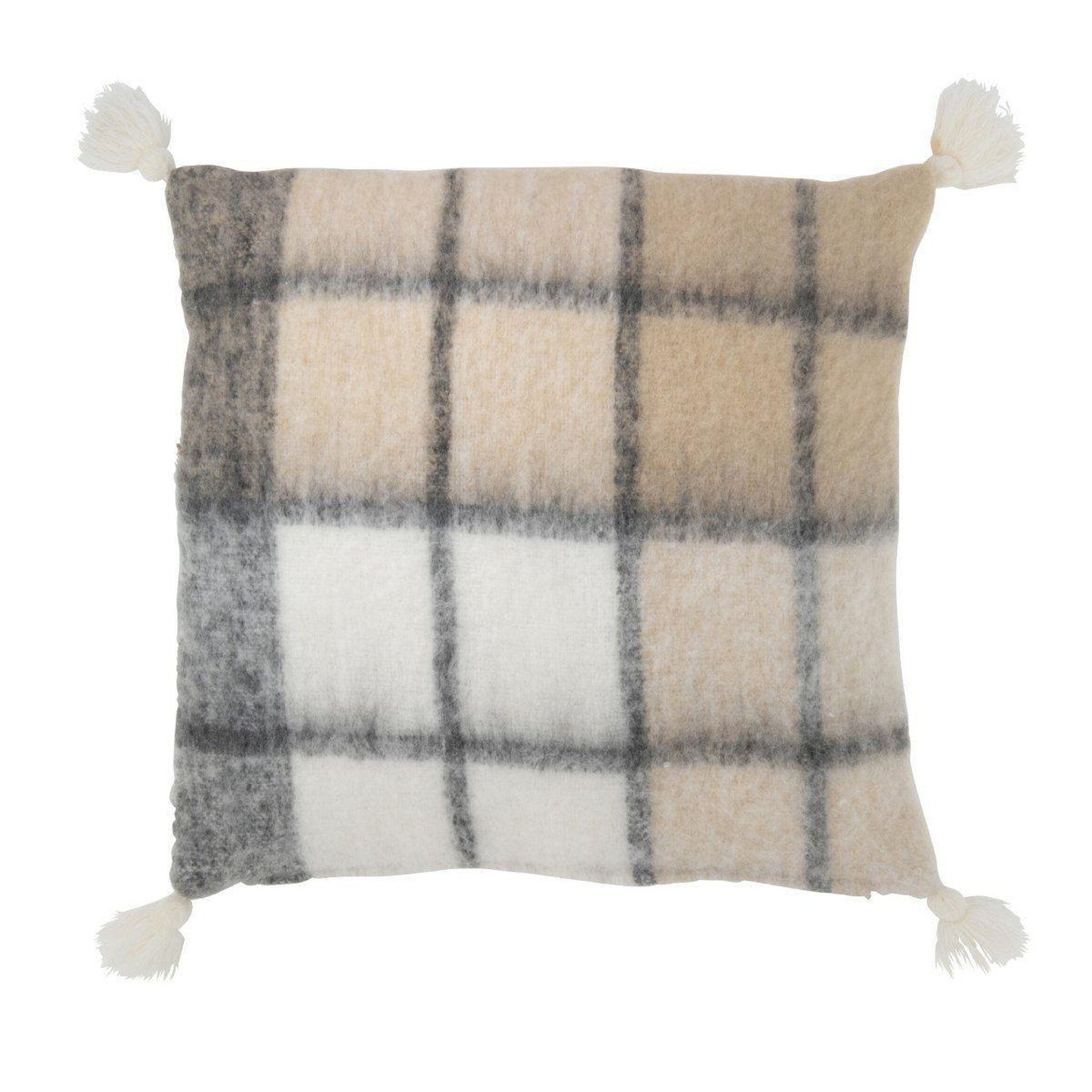 J-LINE Coussin déco à carreaux  jess  45x45cm beige