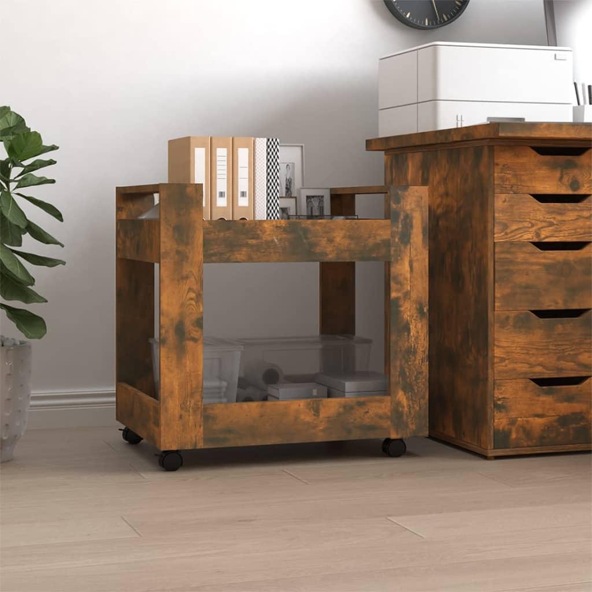 Voir la diapositive 1 : VIDAXL Chariot de bureau Chene fume 60x45x60 cm Bois d'ingenierie