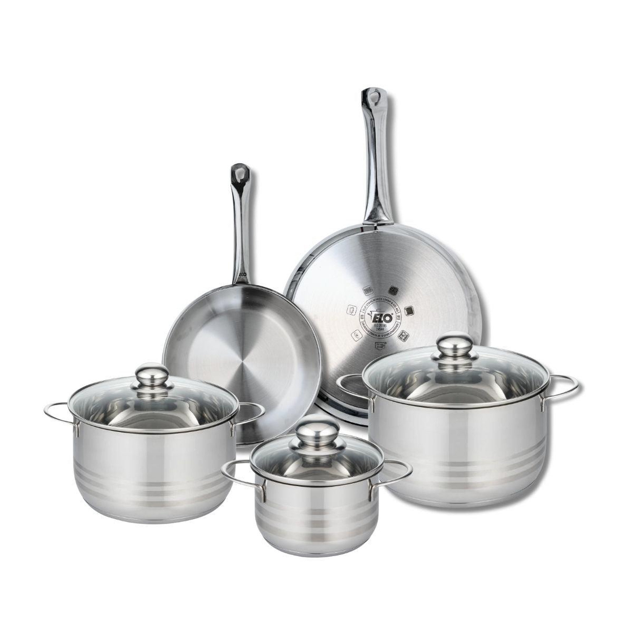 ELO Ensemble de 2 poêles de cuisson 24 et 28 cm et 3 faitouts 16, 20 et 24 cm elo profi brillant