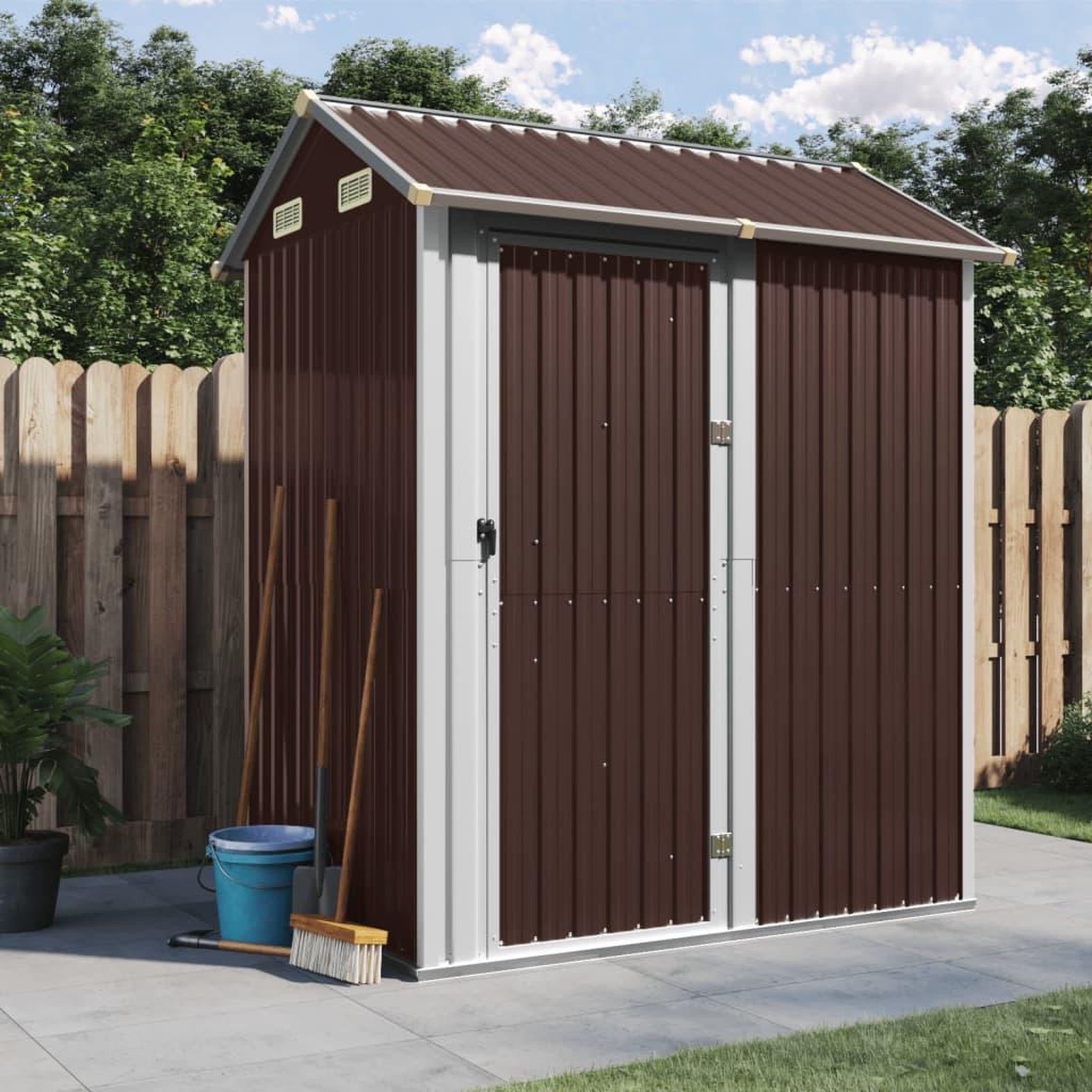 Voir la diapositive 1 : VIDAXL Abri de jardin marron 192x152,5x237 cm acier galvanise