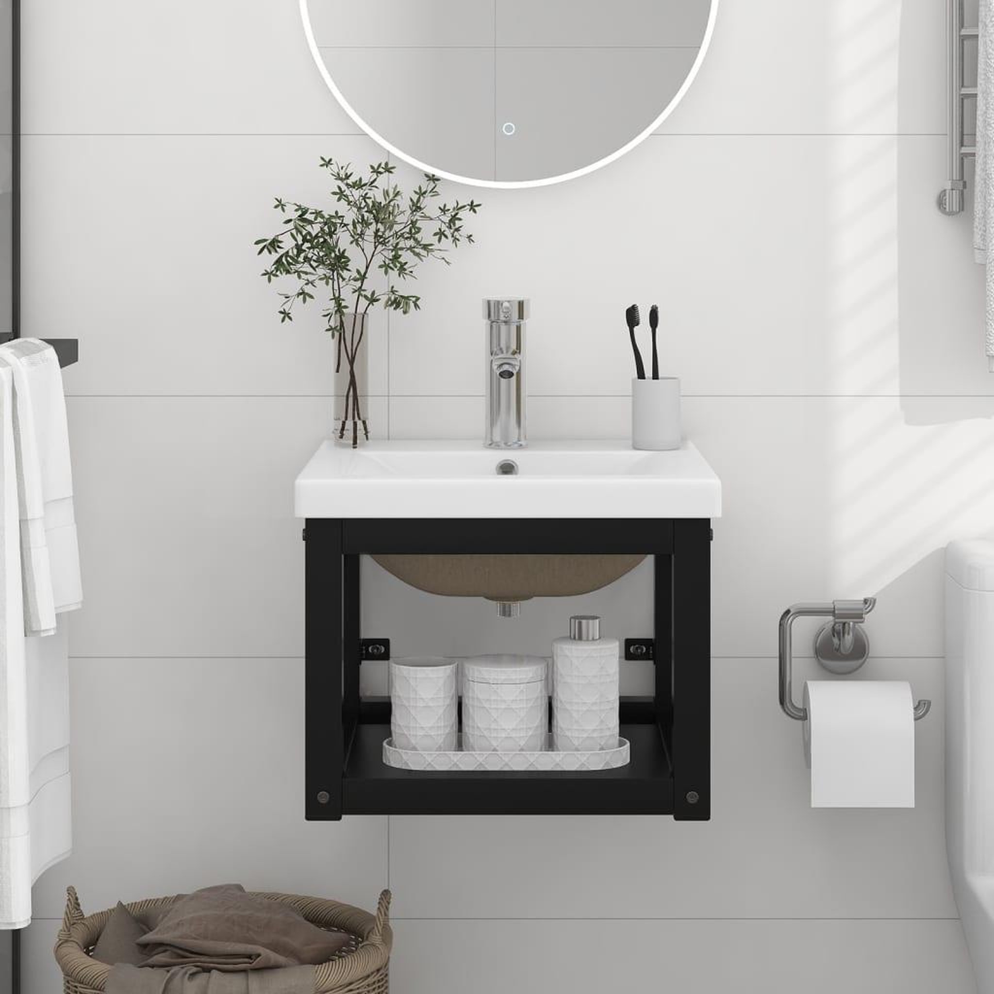 VIDAXL Cadre de lavabo de salle de bain vasque a encastrer Noir Fer