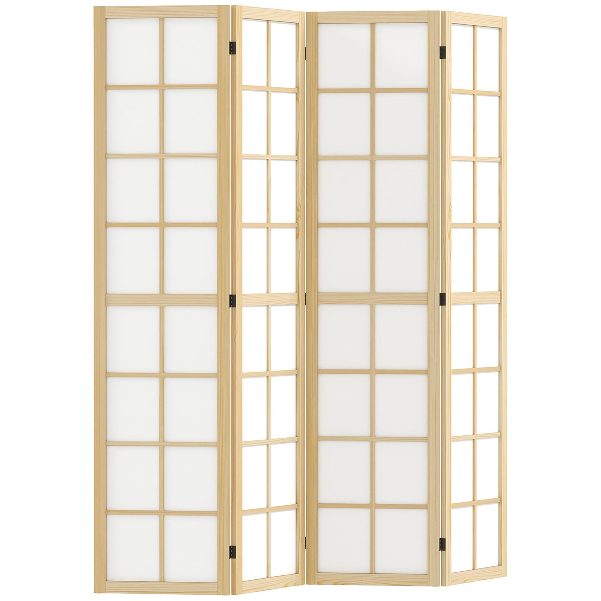 HOMCOM Paravent intérieur pliable 4 panneaux 160 x 170 cm séparateur de pièce bois pin non tissé blanc