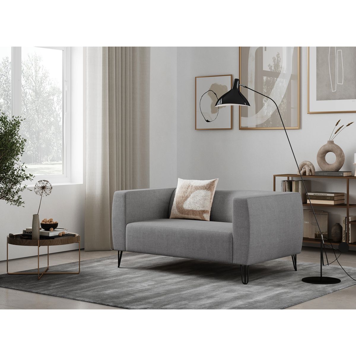 Canapé fixe 2 places pieds épingles tissu JULIO