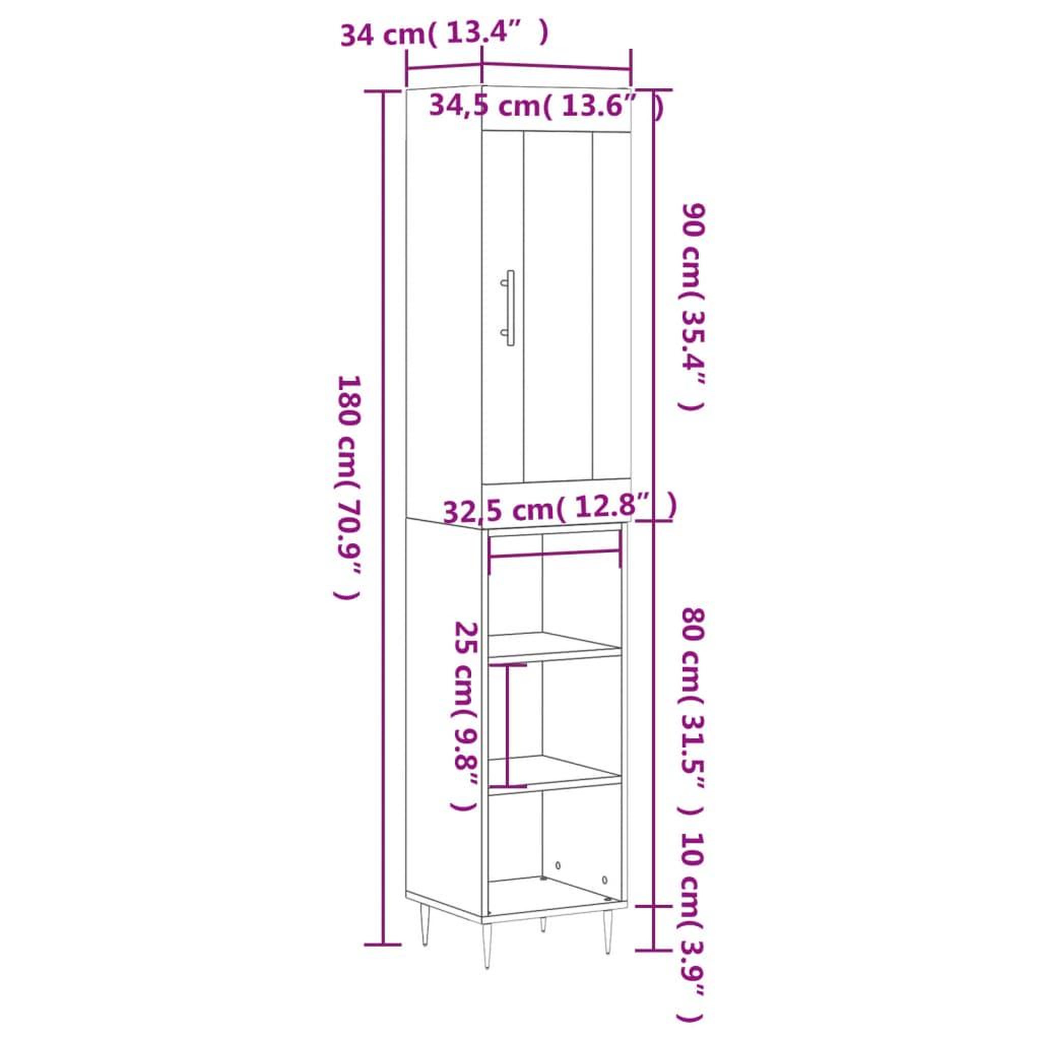 Voir la diapositive 6 : VIDAXL Buffet haut Sonoma gris 34,5x34x180 cm Bois d'ingenierie