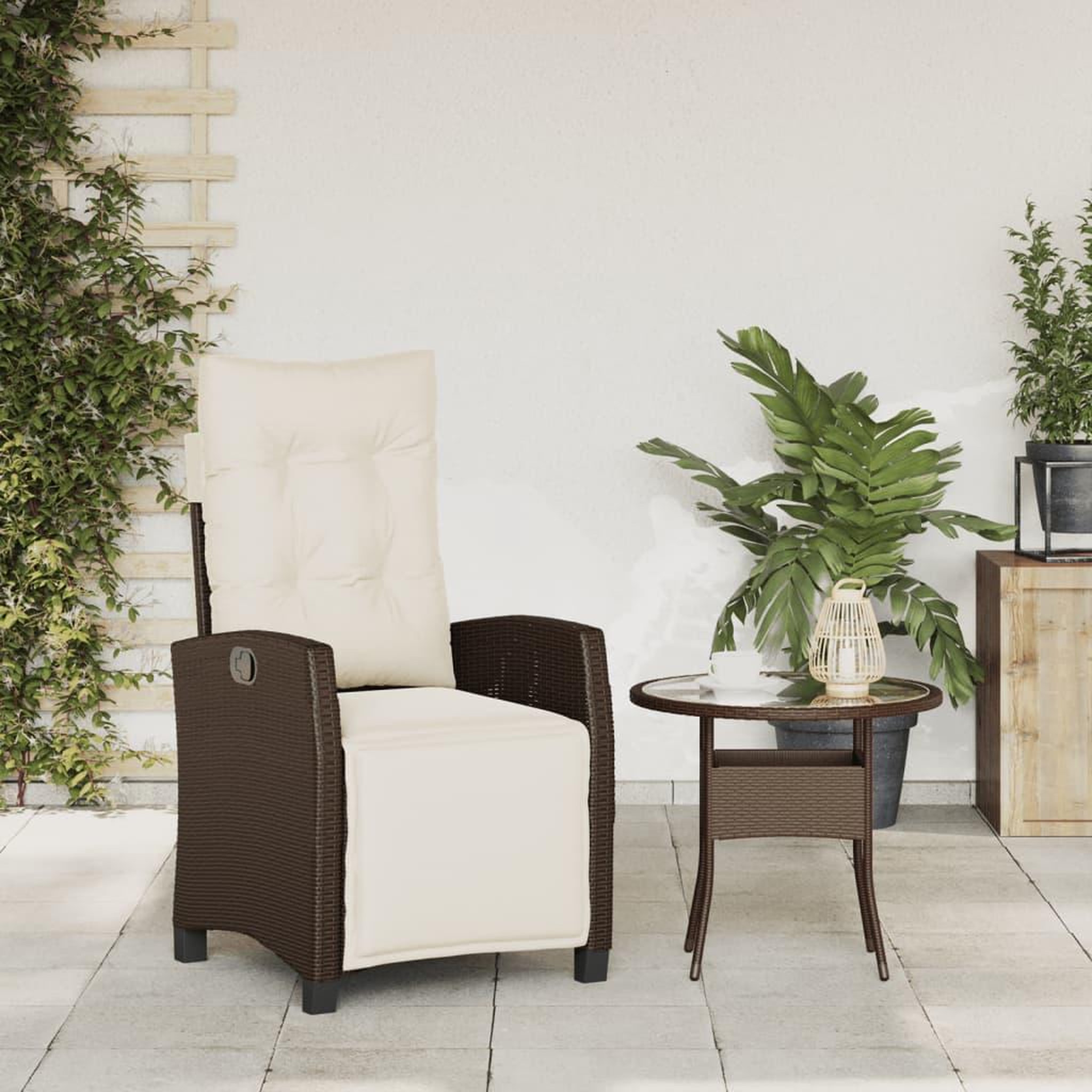 Voir la diapositive 3 : VIDAXL Chaise inclinable de jardin repose-pied marron resine tressee