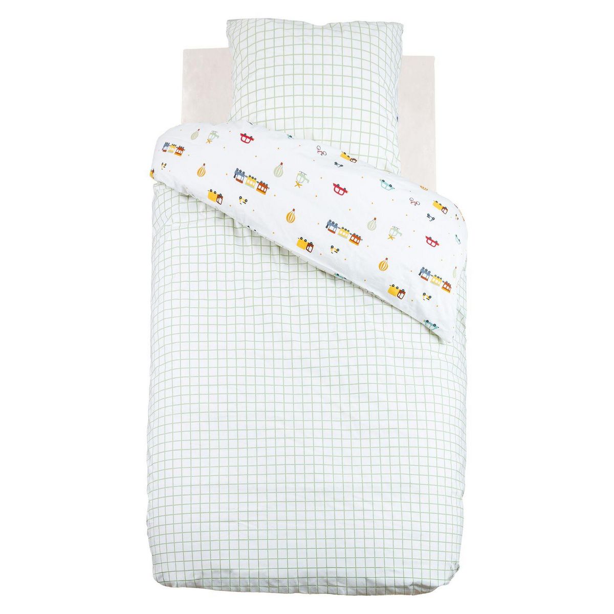 ATMOSPHERA Parure de lit enfant réversible voitures - 100% coton 57 fils/cm² - 140 x 200 cm