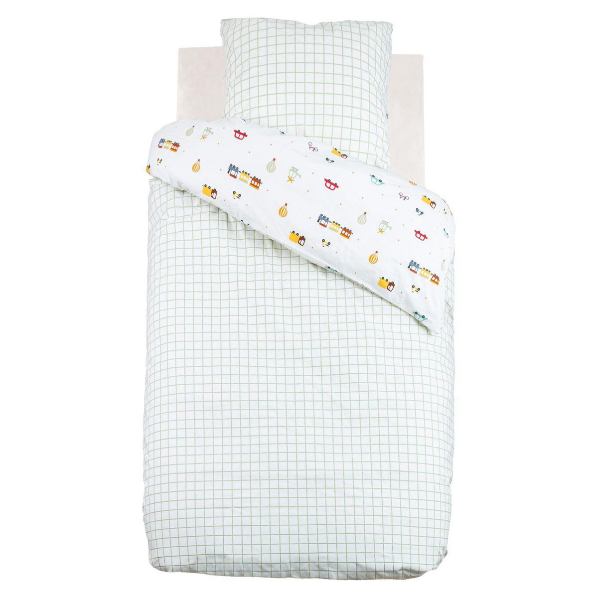 ATMOSPHERA Parure de lit enfant réversible voitures - 100% coton 57 fils/cm² - 140 x 200 cm