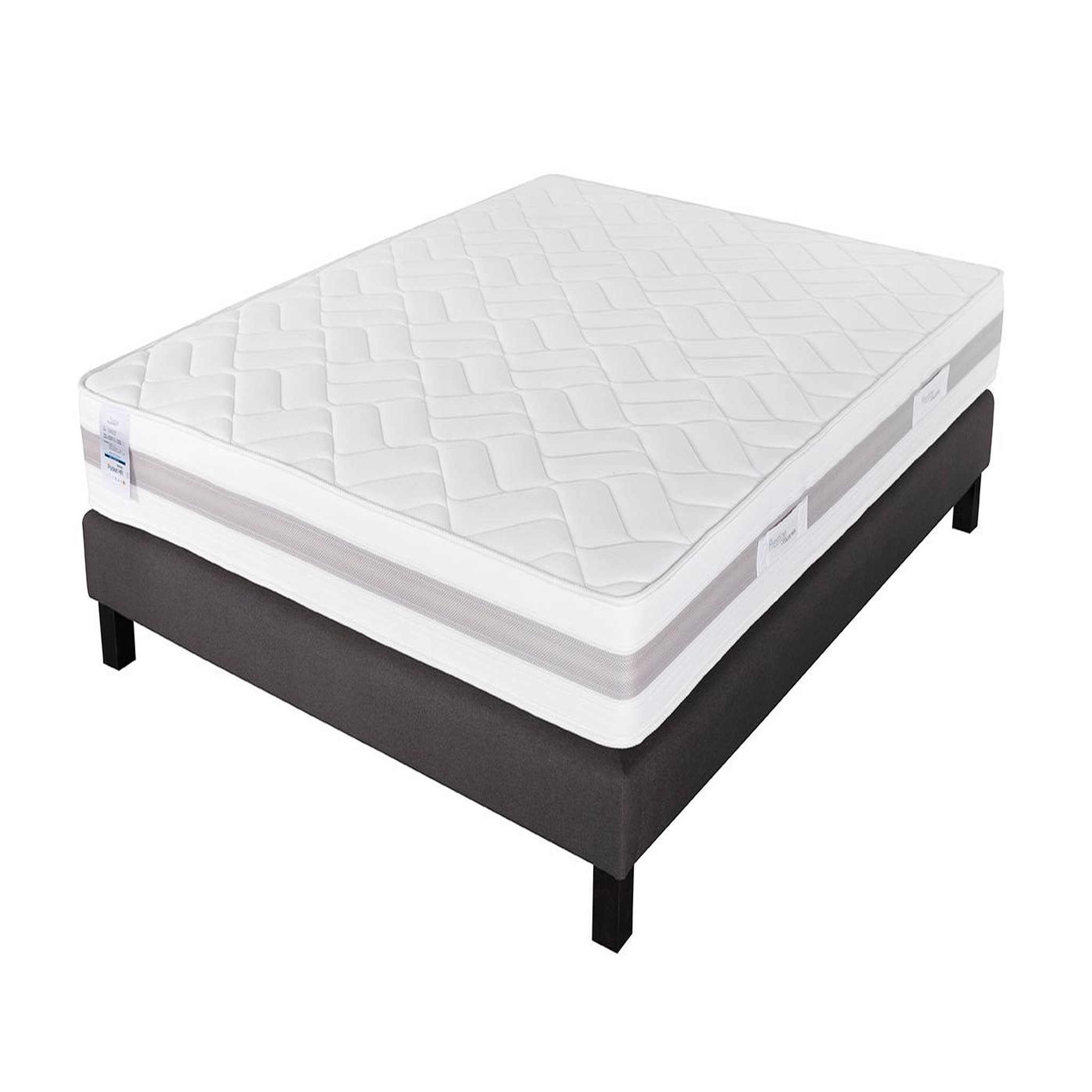 Voir la diapositive 1 : PRESTIGE Collection Ensemble matelas ressorts ensachés + Sommier gris 160x200 cm MATRIX