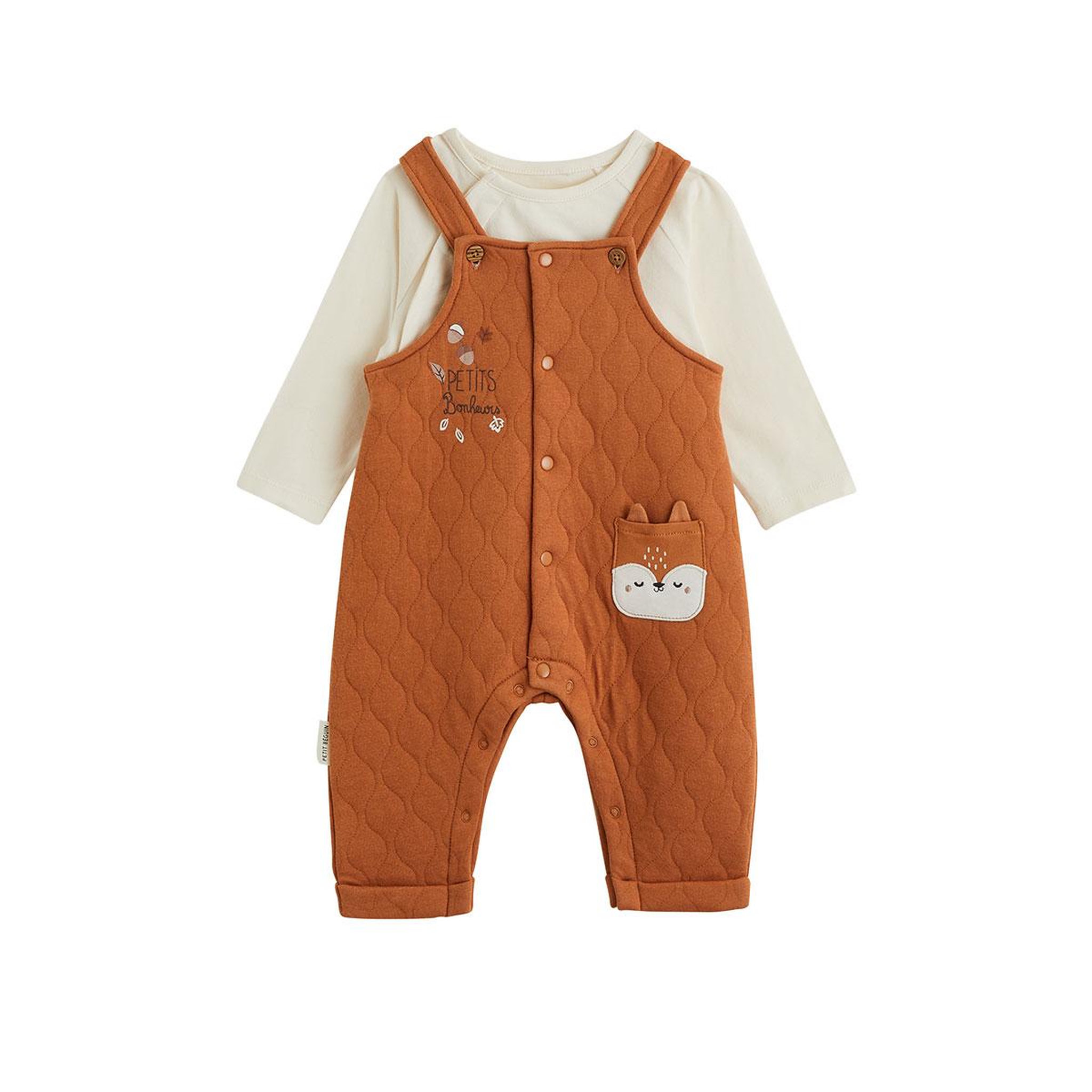 Voir la diapositive 1 : PETIT BEGUIN Ensemble salopette bébé matelassé et t-shirt caramel