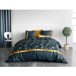 ATELIER DU COTON Parure housse de couette 100% coton 57fils ginko. Coloris disponibles : Bleu