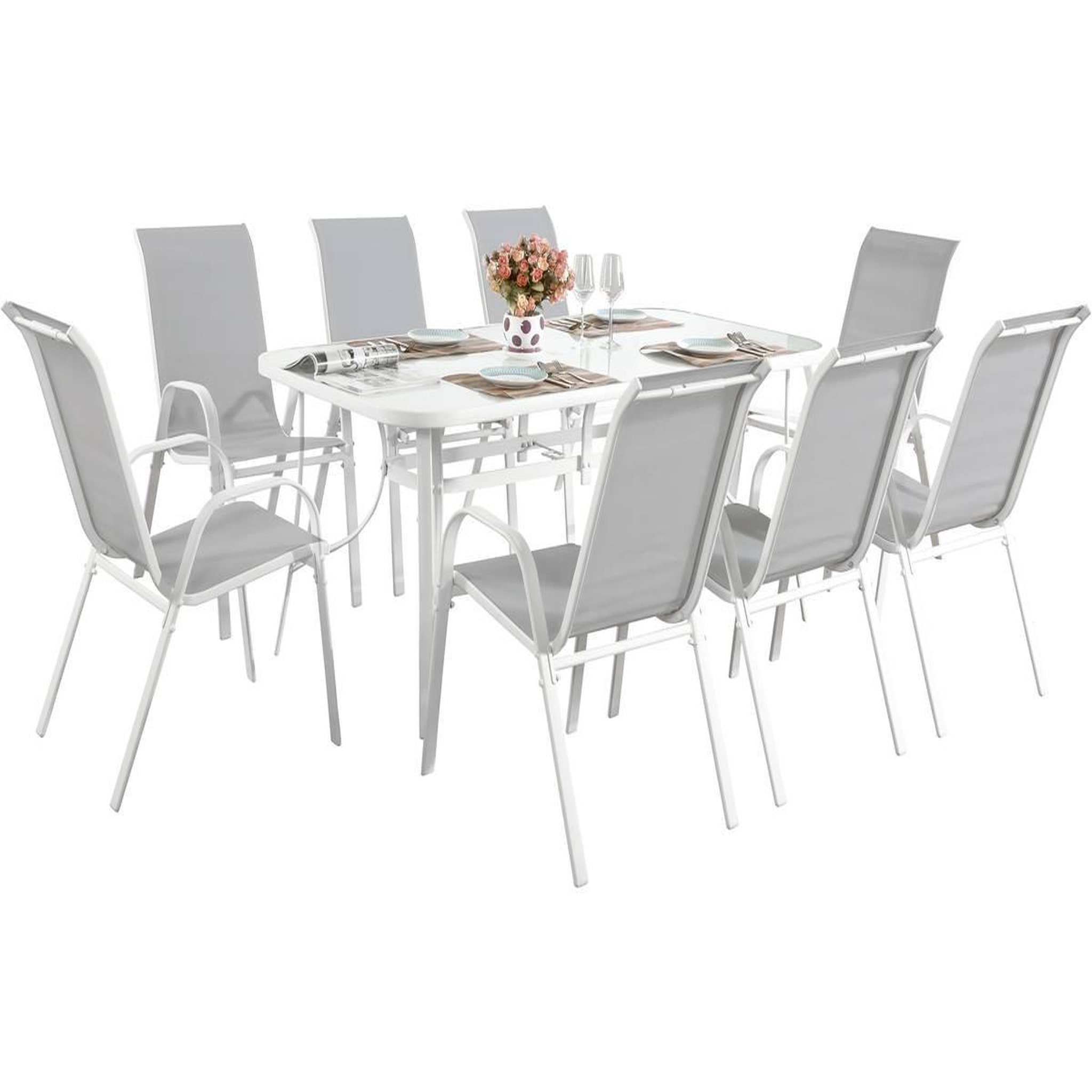 Habitat et Jardin Table et chaises de jardin en textilène  cordoba xl 180  - phoenix - 8 places - gris