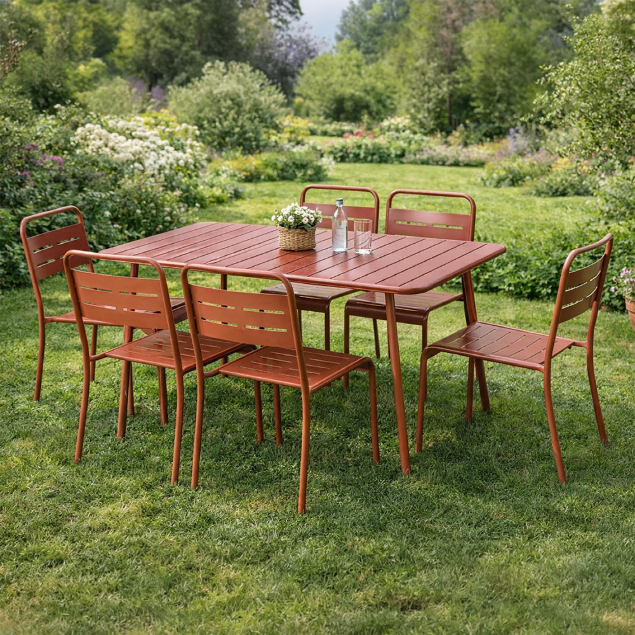 Voir la diapositive 2 : CONCEPT USINE Table de jardin 4 à 6 places 120cm terracotta bergame