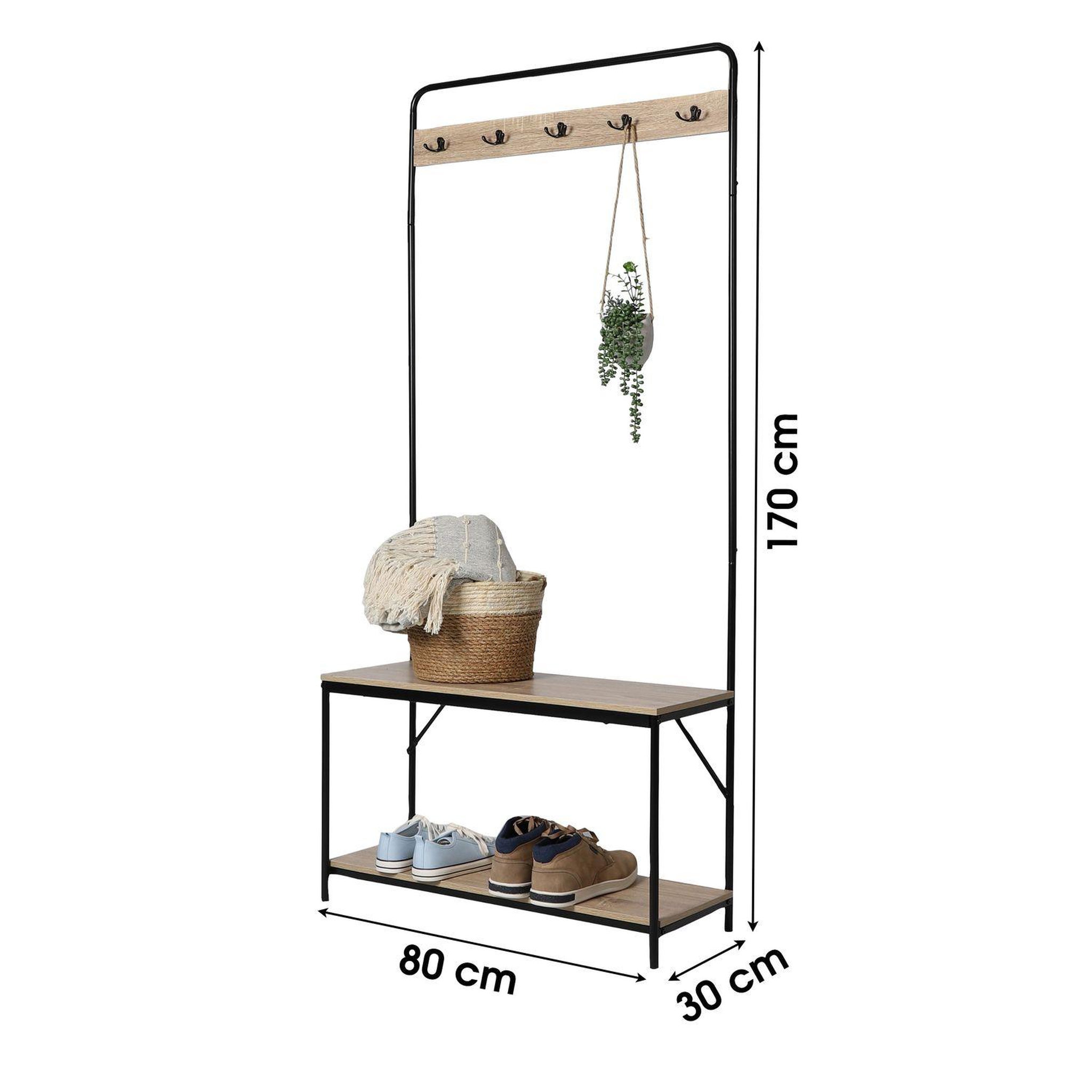 Voir la diapositive 3 : TOILINUX Porte-manteau friends en mdf et métal 5 accroches - l.80 cm x h.170 cm - beige et noir