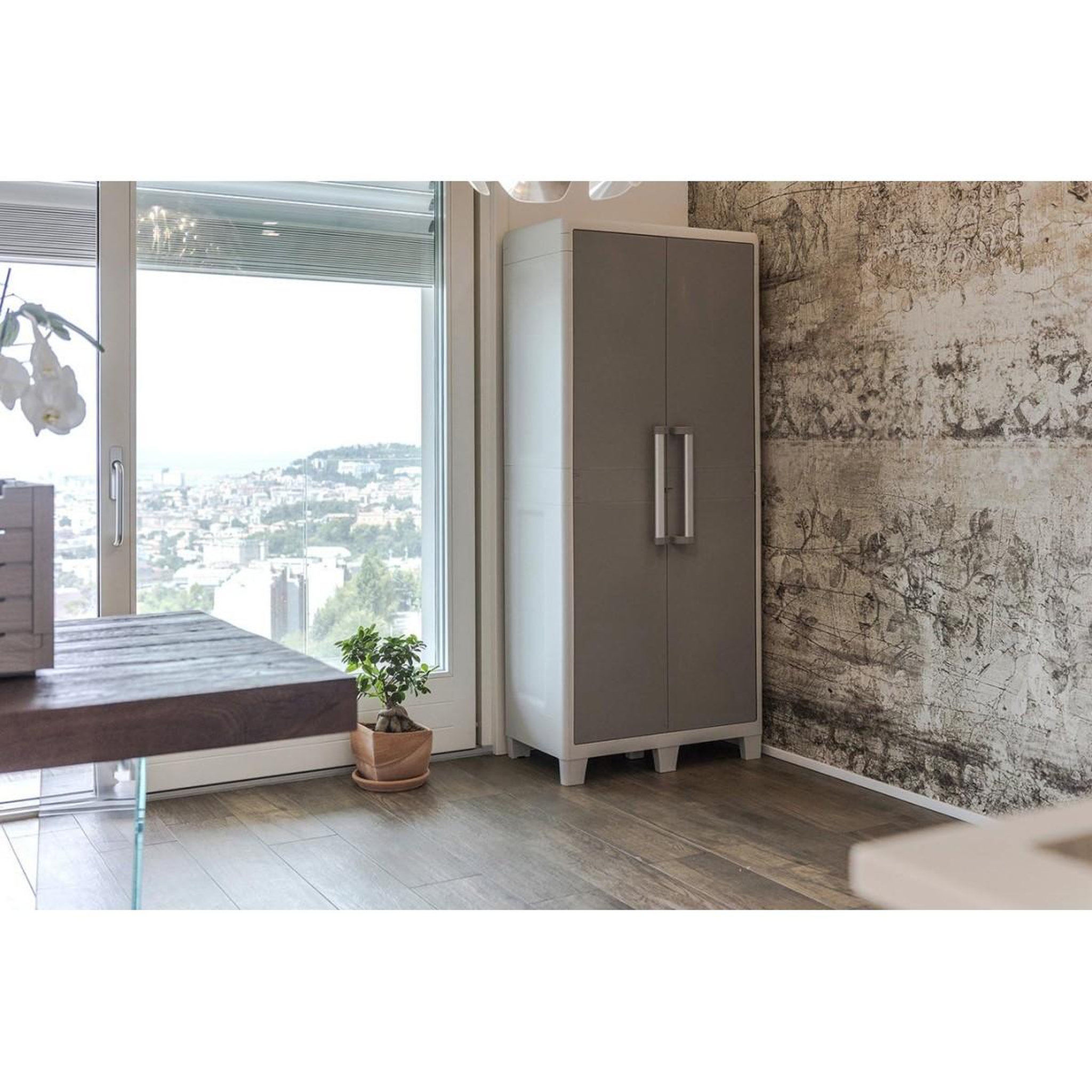 Voir la diapositive 3 : Toomax Armoire de Rangement Haute Grise 78x49x182cm 120kg Résine étagères réglables Rangement Extérieur Interieur Garage Jardin TOOMAX