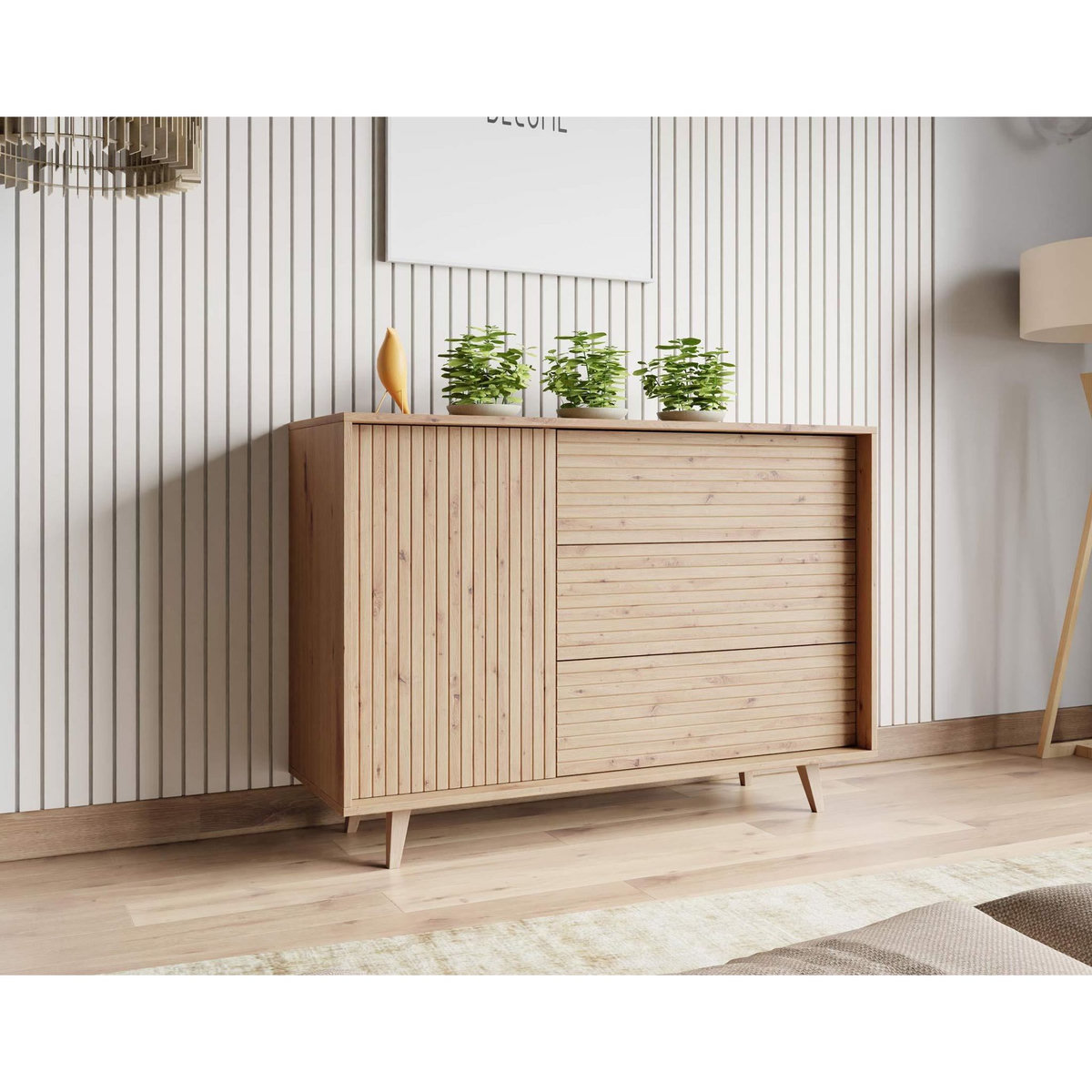 BEST MOBILIER Diego - buffet - effet bois - 3 tiroirs et 1 porte - 120 cm