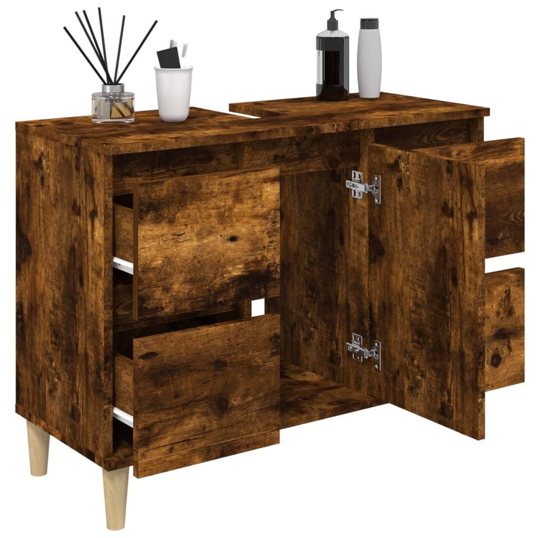 Voir la diapositive 4 : VIDAXL Meuble d'evier chene fume 80x33x60 cm bois d'ingenierie
