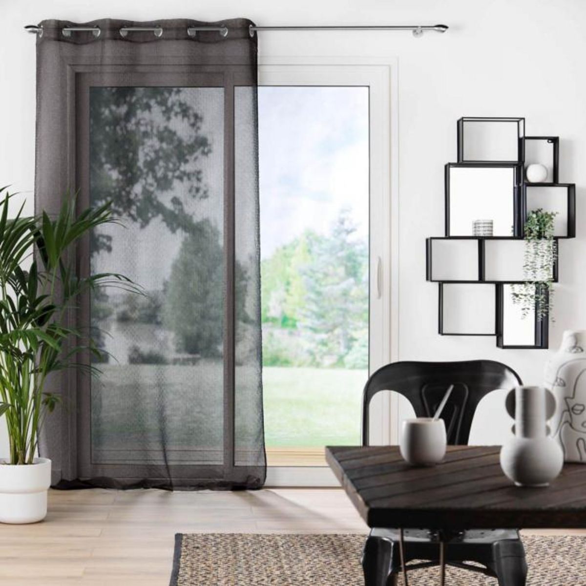 Paris Prix Rideau Voilage à Œillets  Amani  140x240cm Noir