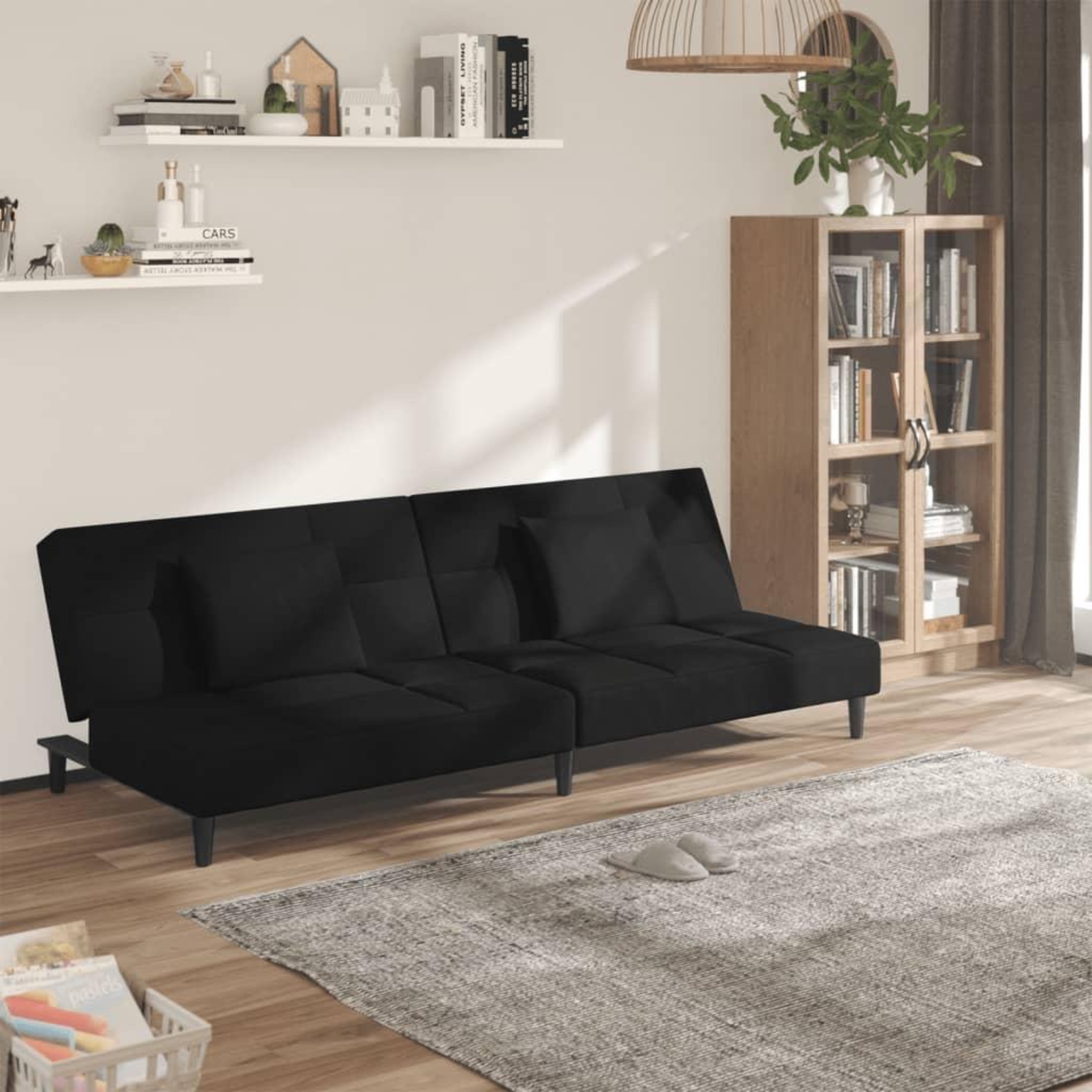 VIDAXL Canape-lit a 2 places avec deux oreillers Noir Velours