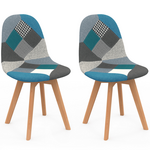 ID MARKET Lot de 2 chaises scandinaves SARA motifs patchworks bleus