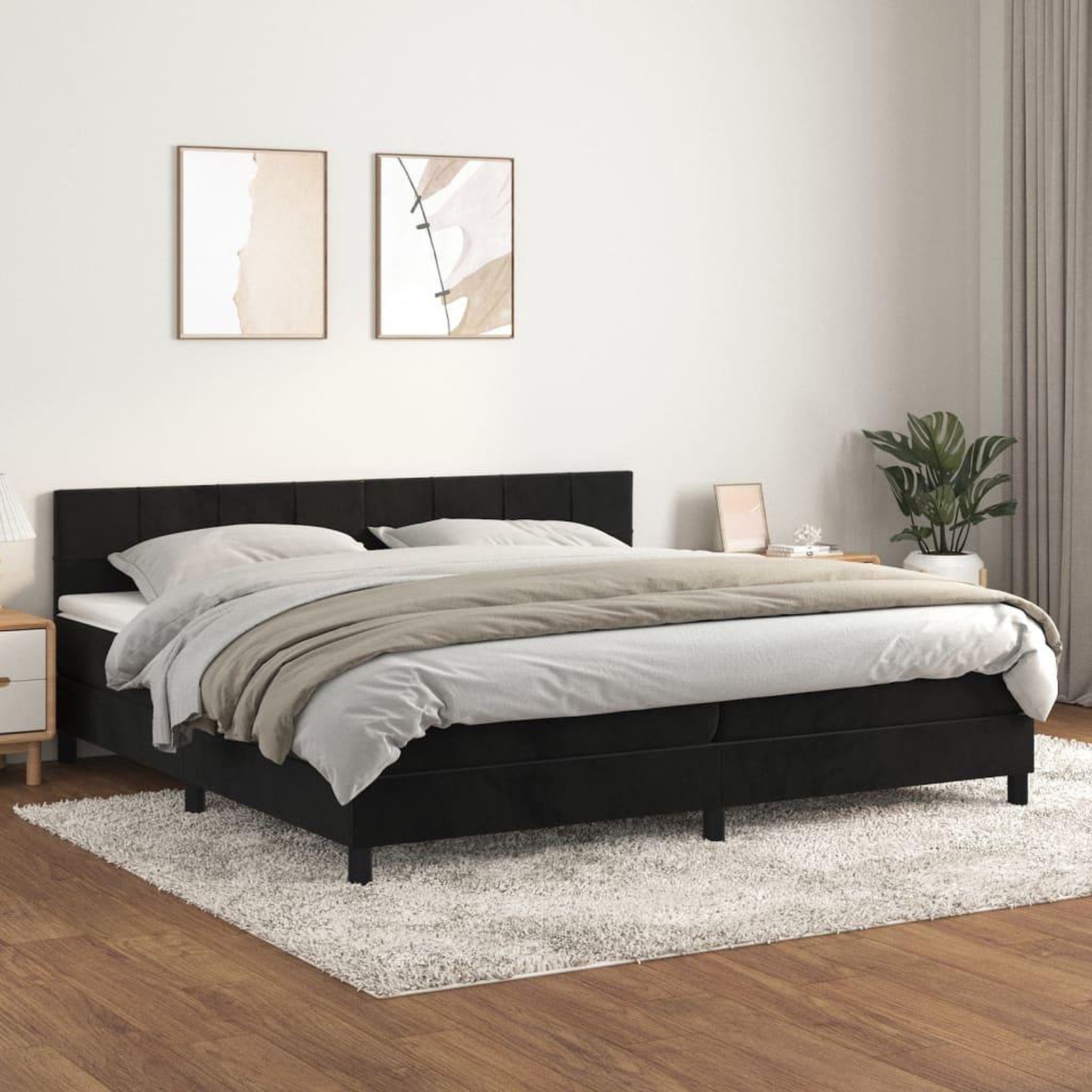 Voir la diapositive 1 : VIDAXL Sommier a lattes de lit et matelas Noir 200x200 cm Velours