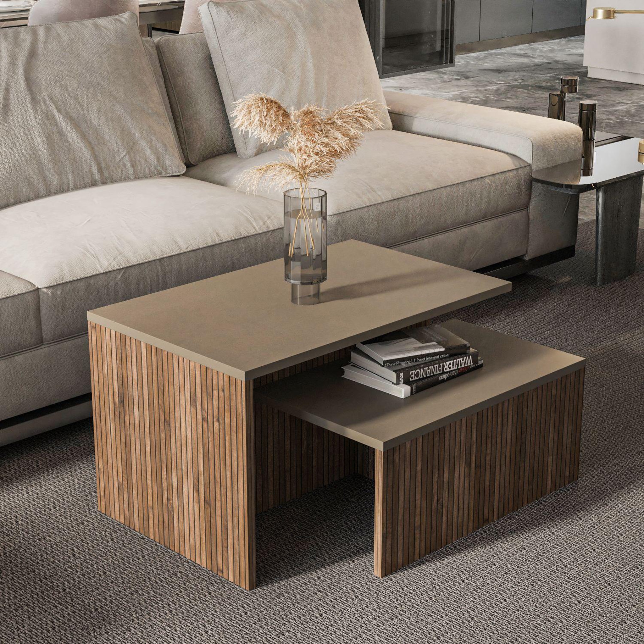 Voir la diapositive 2 : Habitat et Jardin Table gigogne (2 pièces) en bois  twins  72 x 45 x 42 cm - taupe