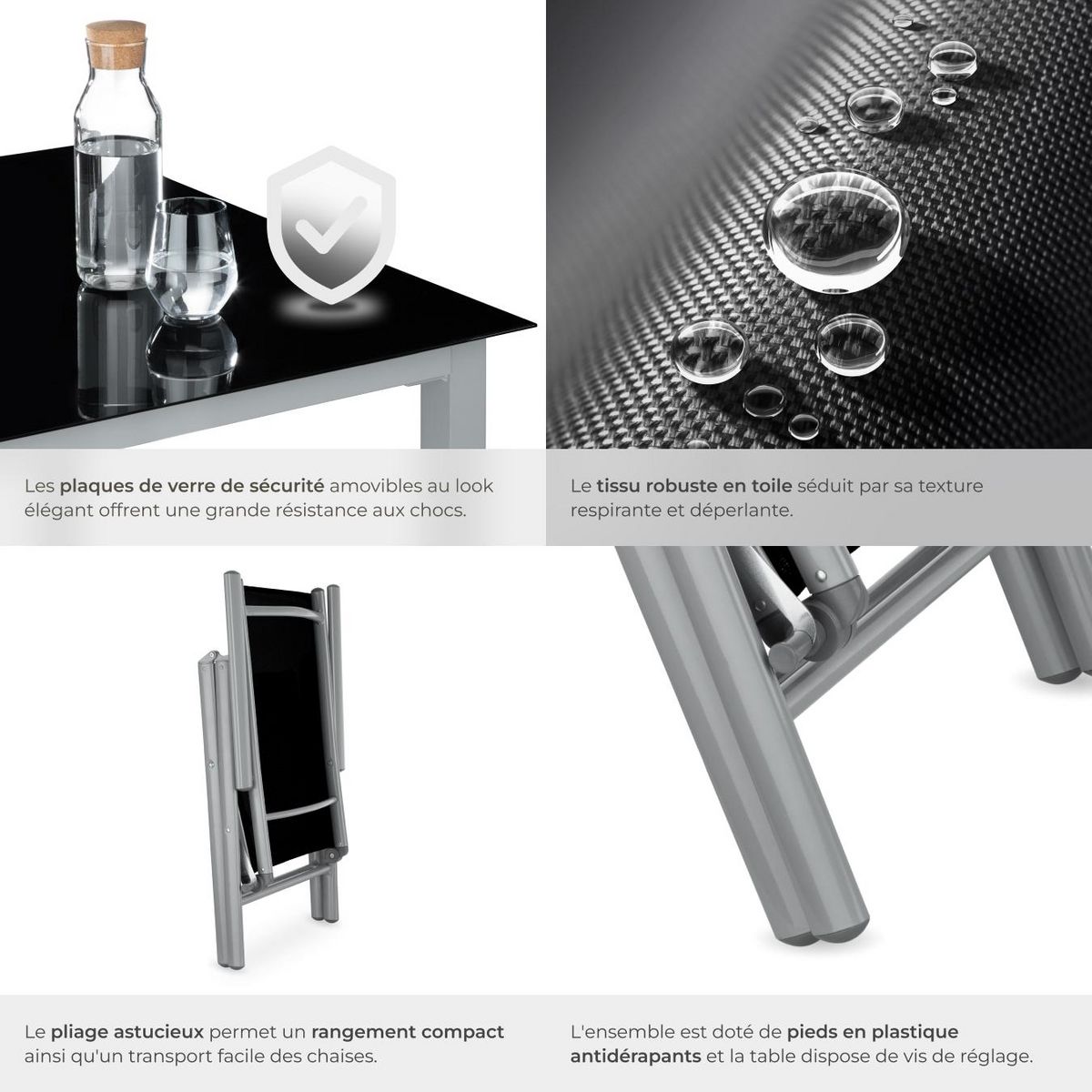 tectake Ensemble salon de jardin avec cadre en aluminium pour 6 personnes argent