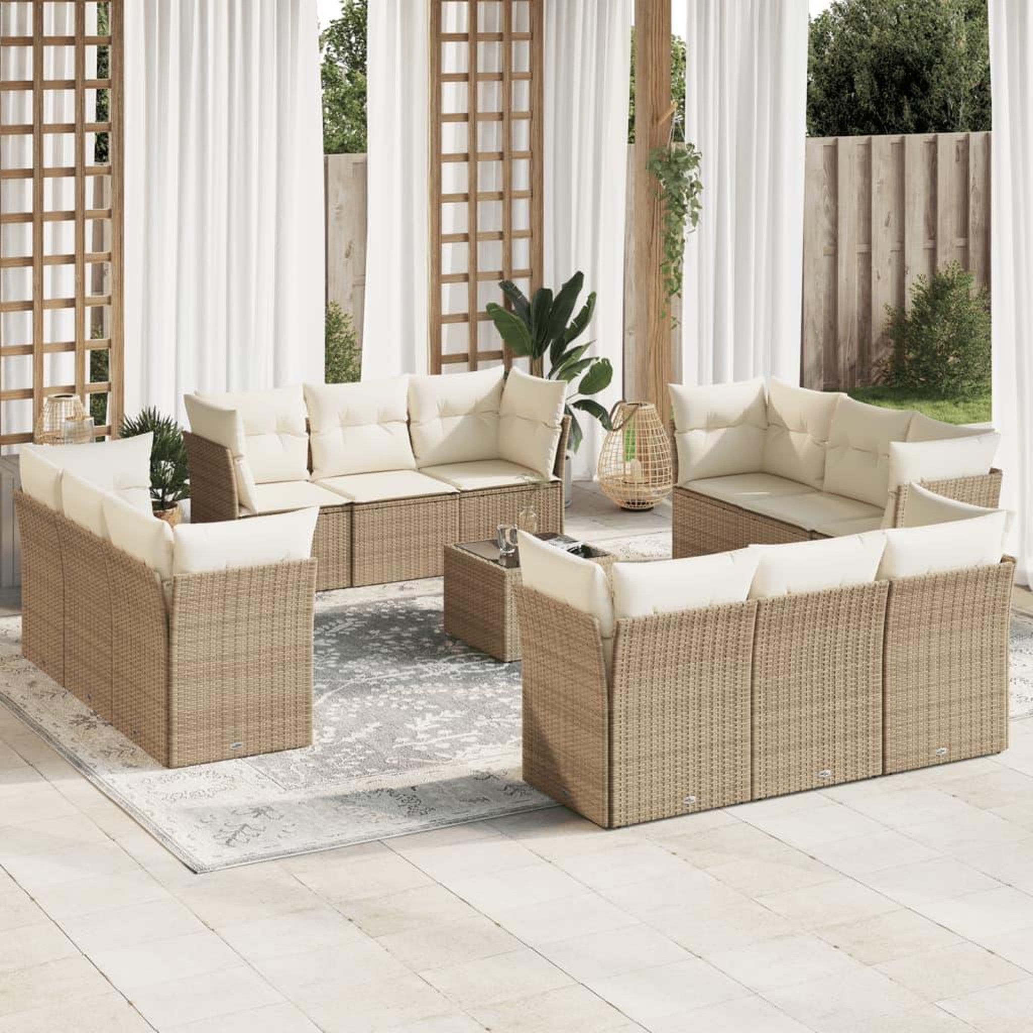 VIDAXL Salon de jardin avec coussins 13 pcs beige resine tressee