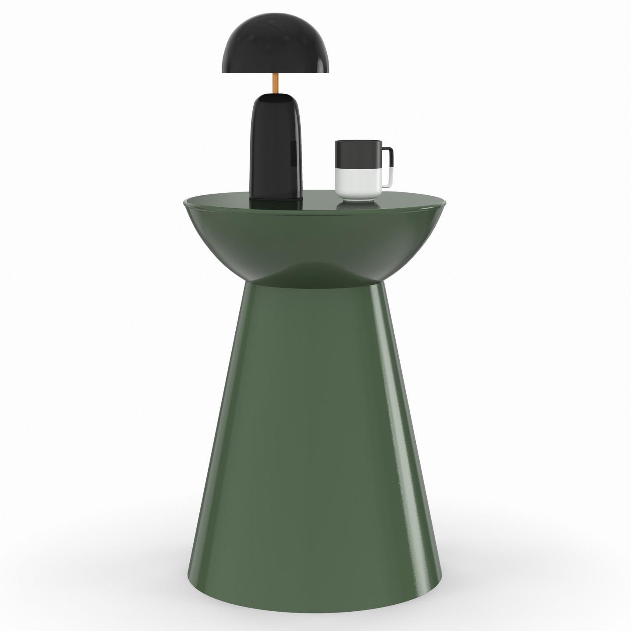 Voir la diapositive 4 : ID MARKET Lot de 2 tables d'appoint rondes, table basse, bouts de canapé, tables de chevet odette 30 cm métal vert kaki