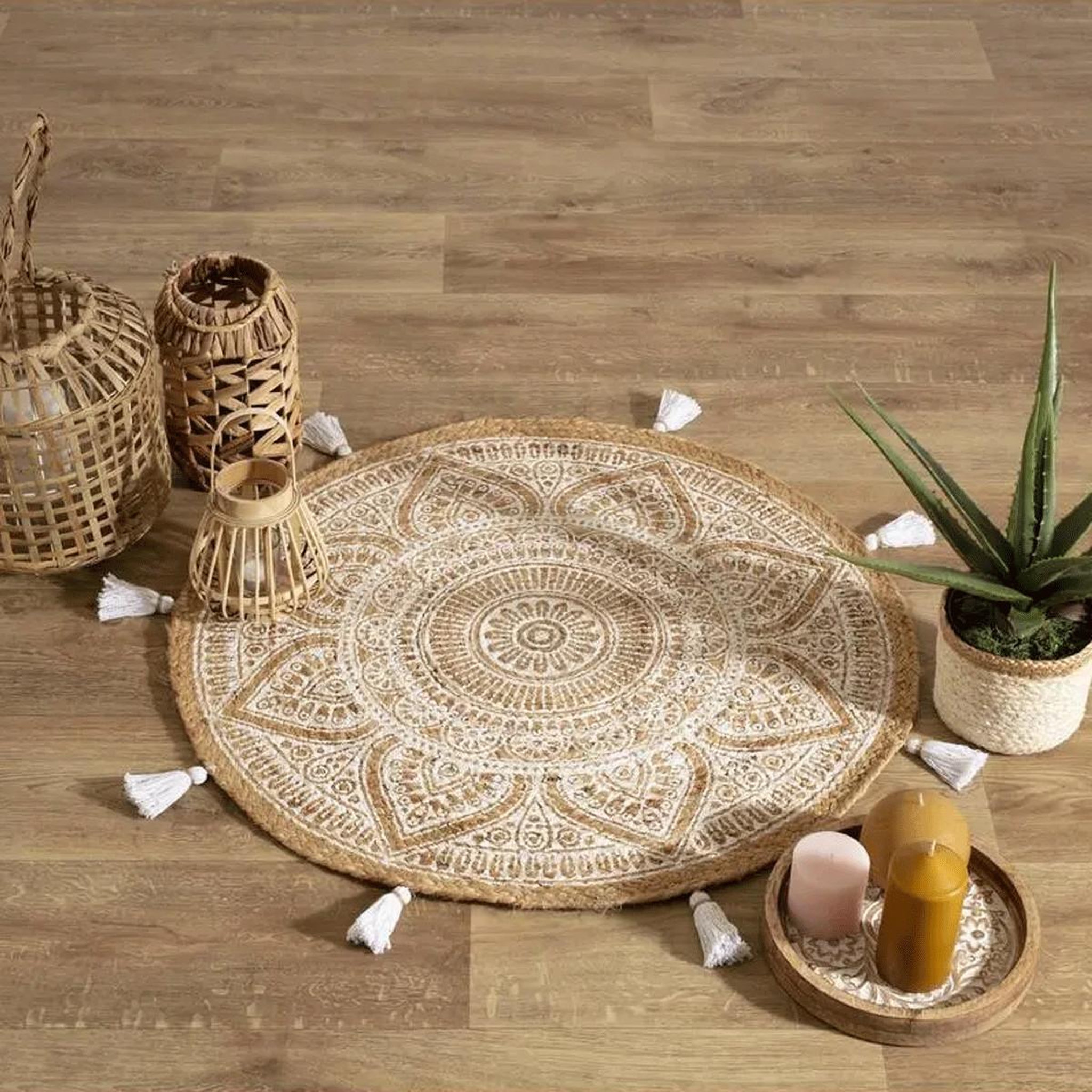 Voir la diapositive 3 : ATMOSPHERA Tapis déco en jute  rosalie  78cm naturel & blanc