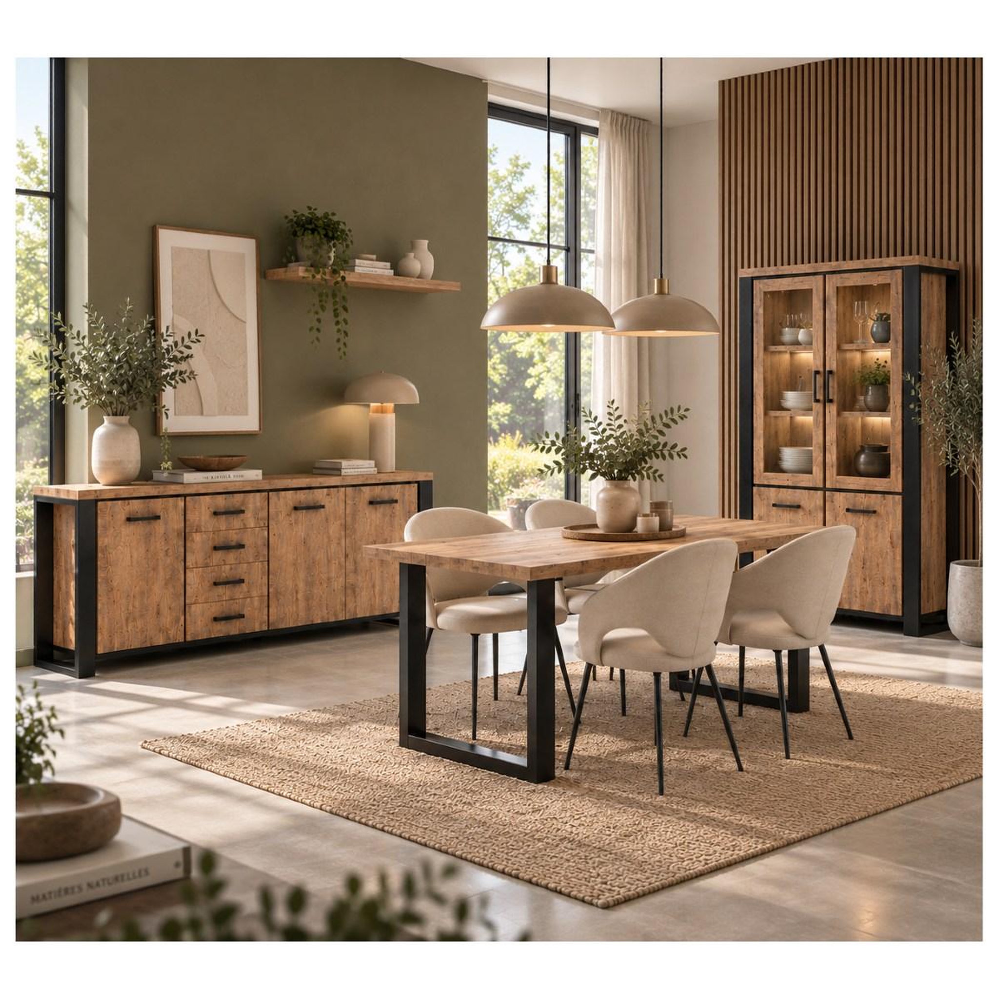 Voir la diapositive 4 : JLC KREATION Buffet bas 3 portes et tiroirs coloris bois naturel eleonore