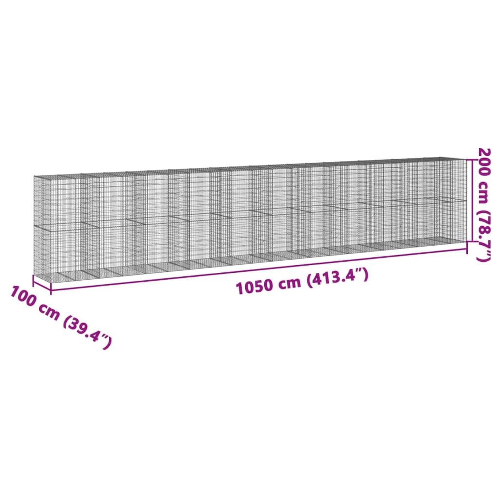 Voir la diapositive 6 : VIDAXL Panier gabion avec couvercle 1050x100x200 cm fer galvanise