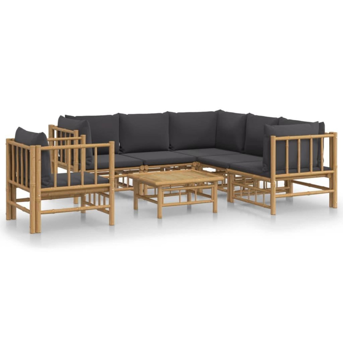VIDAXL Salon de jardin 7 pcs avec coussins gris fonce bambou