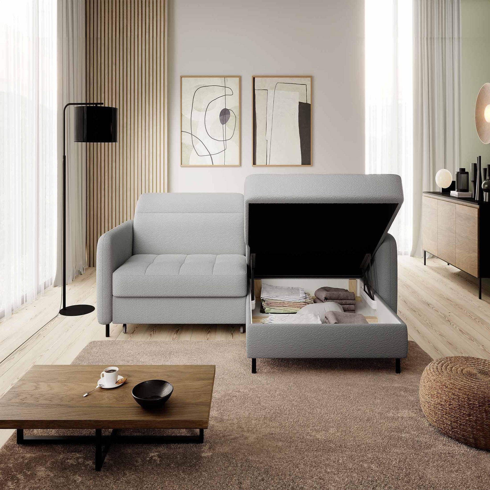 Voir la diapositive 3 : BEST MOBILIER Sagada - canapé d'angle droit 4 places - convertible avec coffre et têtières - en tissu bouclette