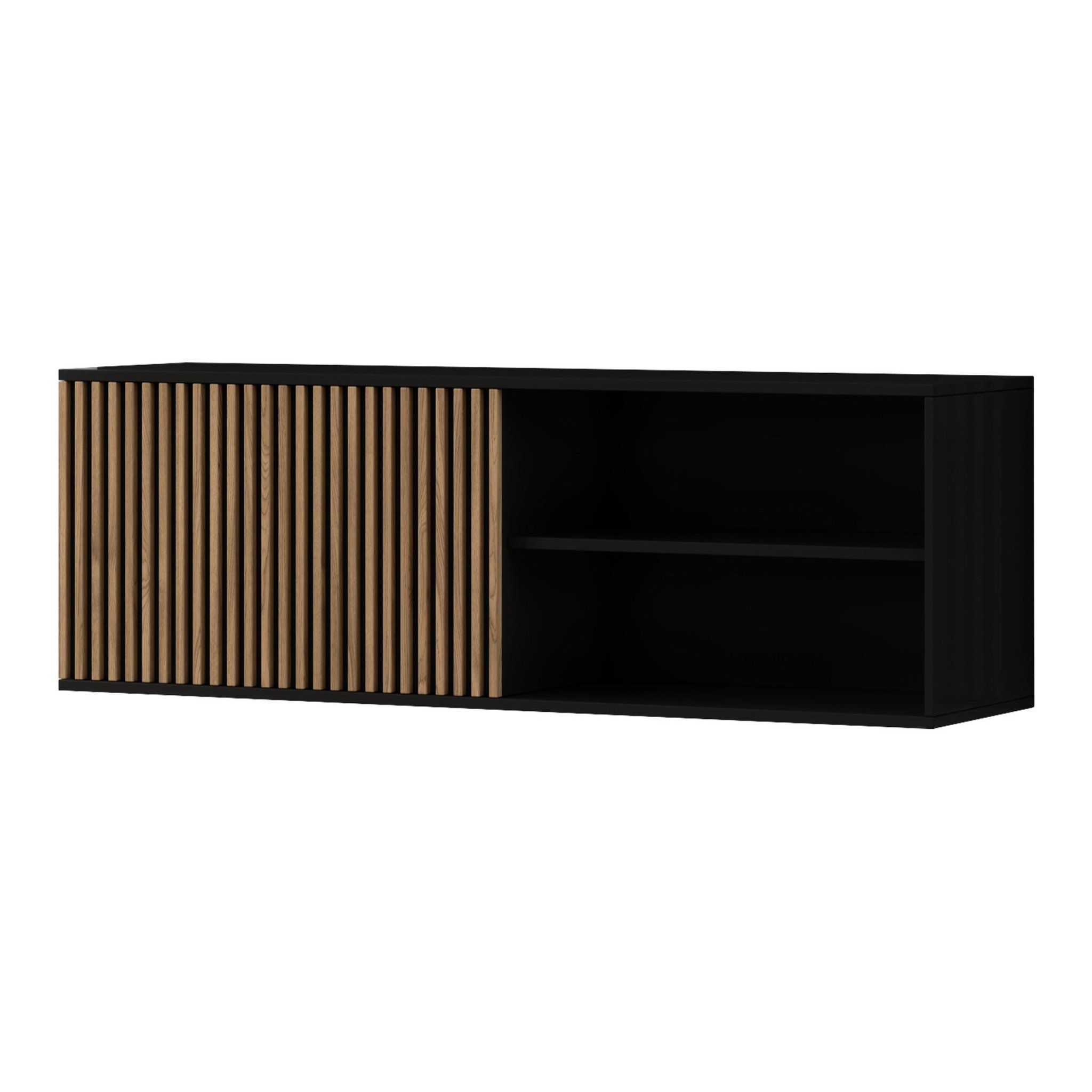 Voir la diapositive 5 : BEST MOBILIER Savanna - meuble tv suspendu - effet bois et noir - 2 niches et 1 porte - 150 cm