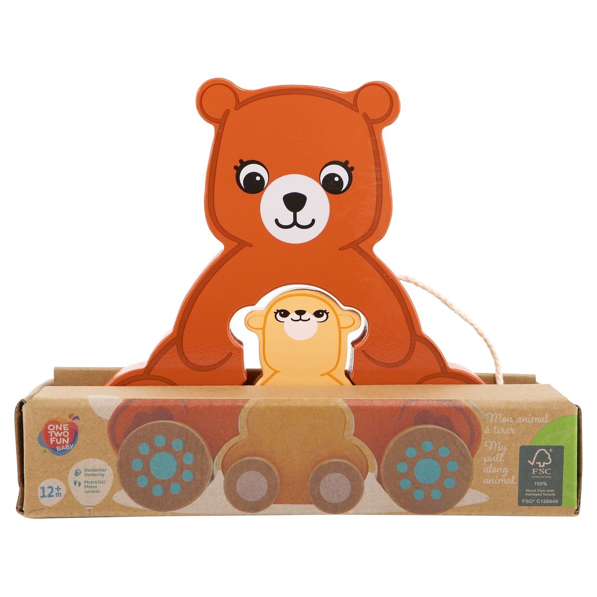 One Two Fun Mon animal et son petit à tirer en bois