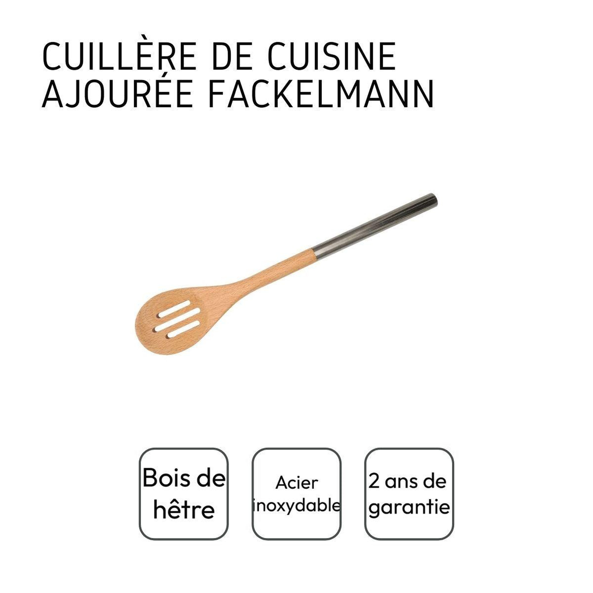 Voir la diapositive 4 : Fackelmann Cuillère en bois ajourée avec manche inox 34 cm en tout fackelmann boissellerie