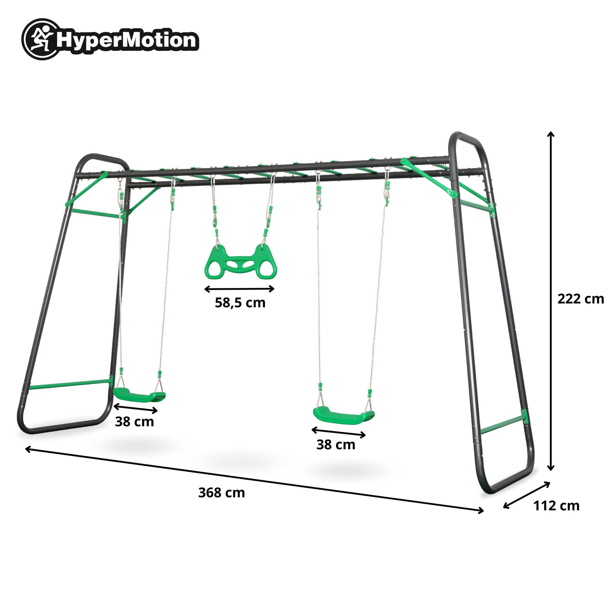 Voir la diapositive 3 : HYPERMOTION Aire de Jeux Jardin XXL HyperMotion - Portique Acier 2 Sièges, Échelle & Trapèze