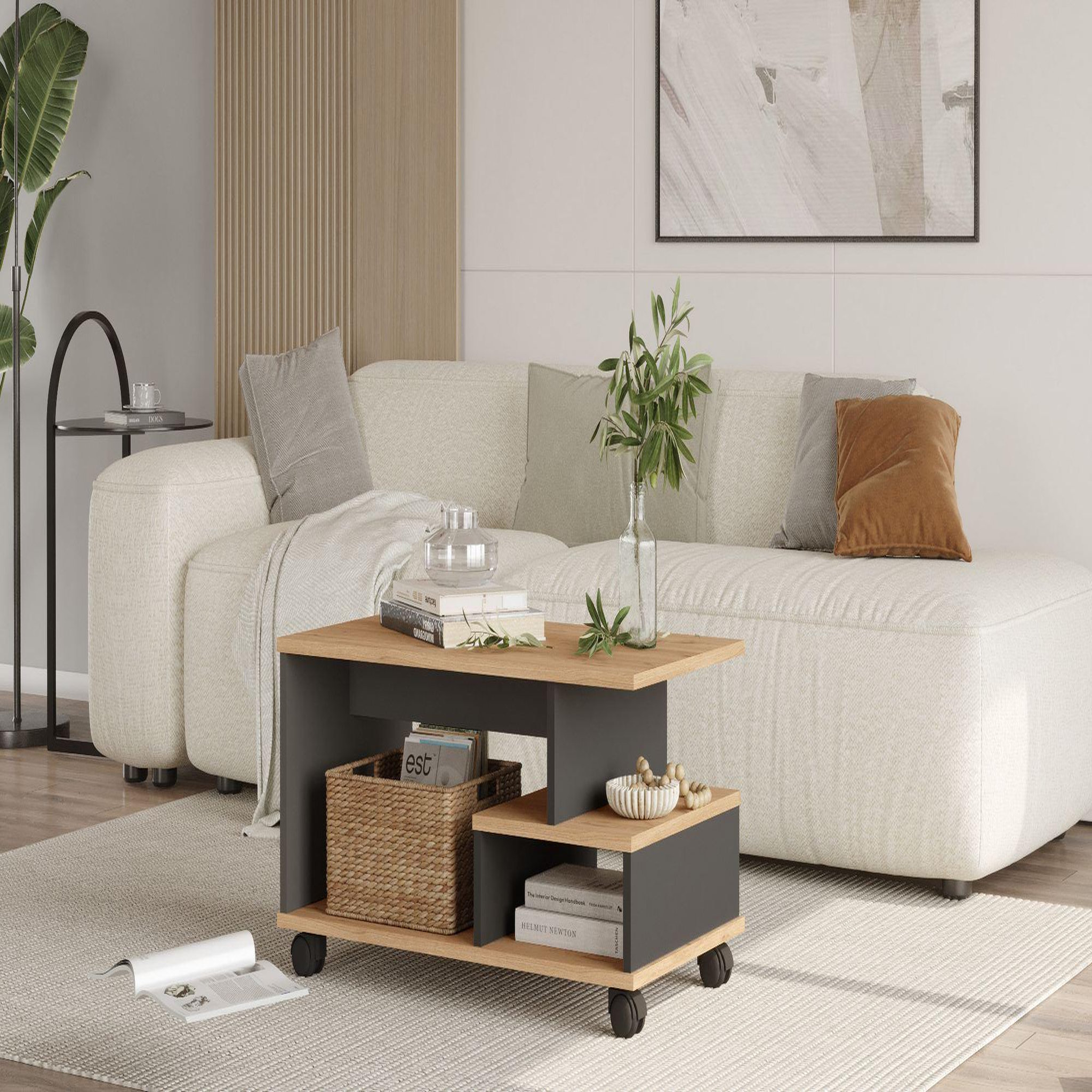 Voir la diapositive 4 : Habitat et Jardin Table basse en bois  min9  - 90 x 51 x 42 cm - gris anthracite