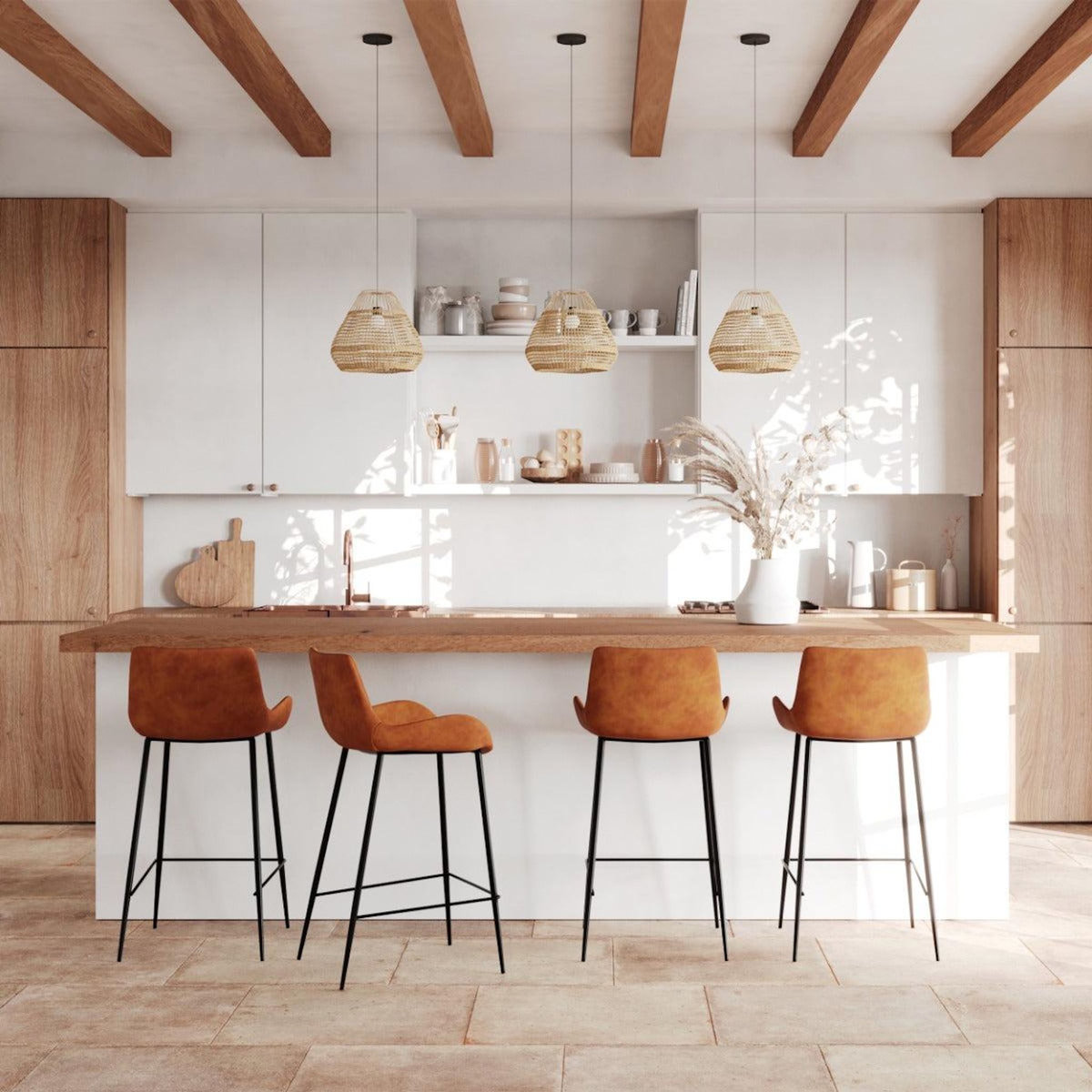 Rendez vous déco Lot de 2 chaises pour îlot central 65 cm en cuir synthétique camel - Pirata