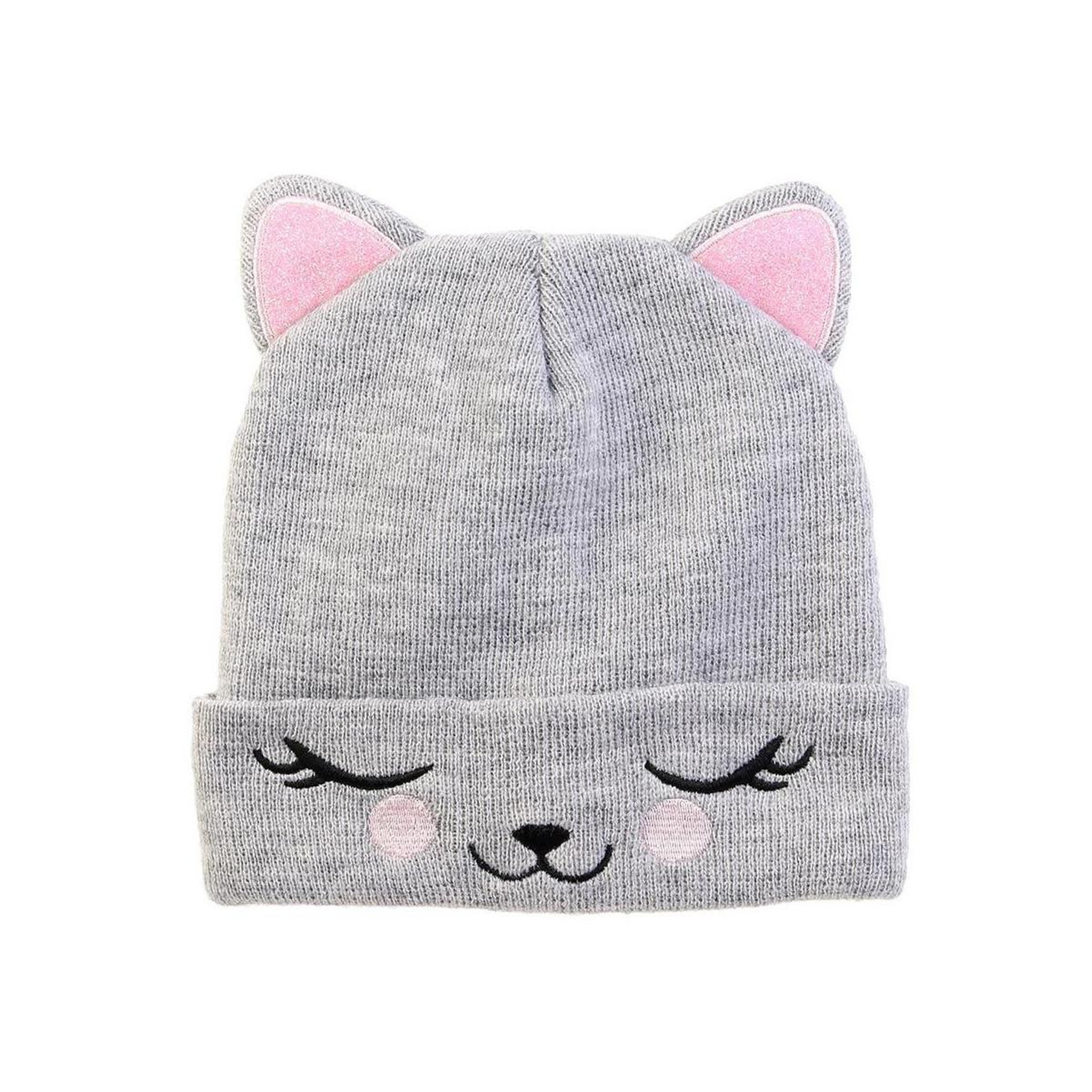 SENSLY Bonnet enfant  chat  21cm gris & rose