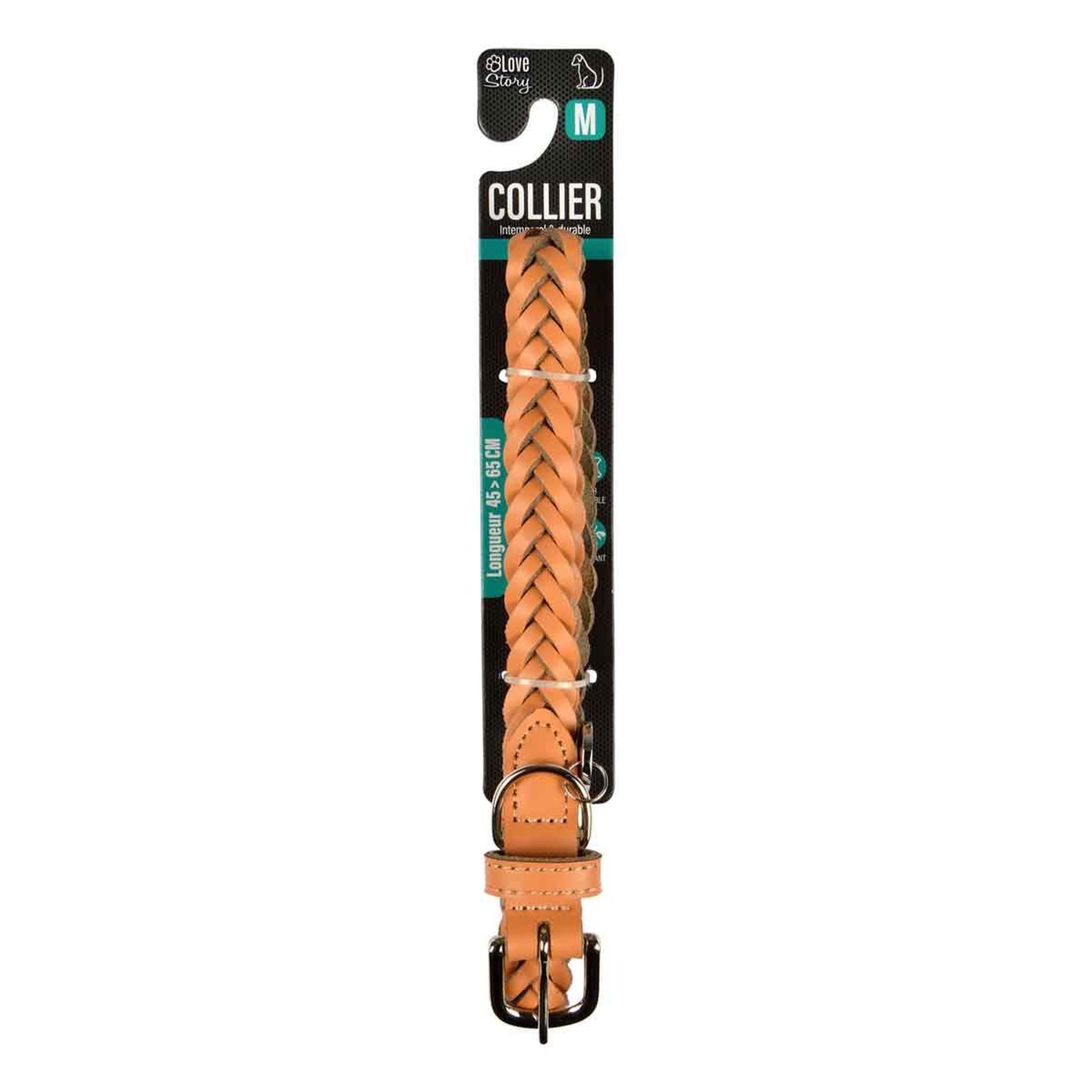 Voir la diapositive 5 : LOVE STORY Collier pour chien réglable  tressé  45-65cm naturel