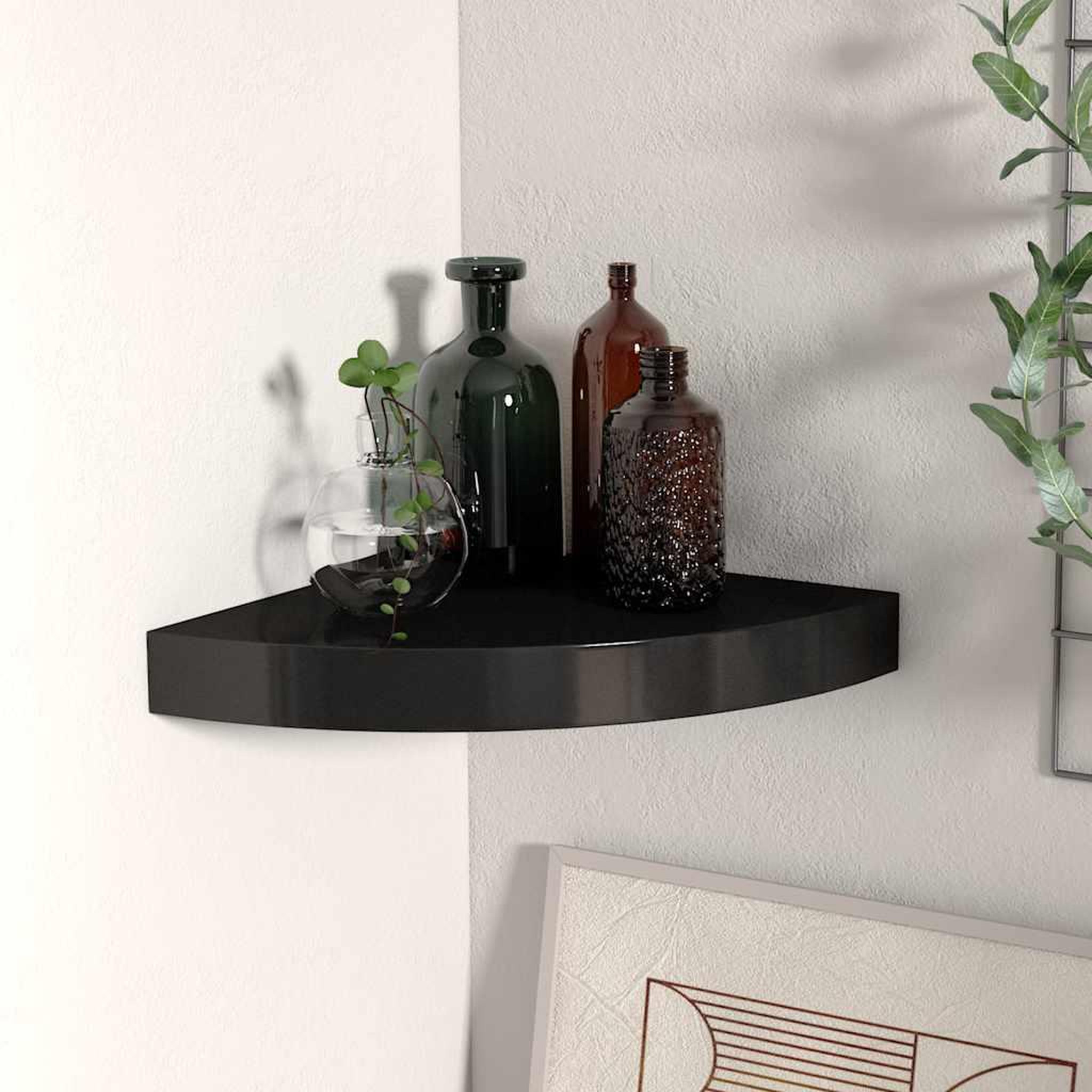 Voir la diapositive 2 : VIDAXL Etagere d'angle flottante noir 25x25x3,8 cm mdf