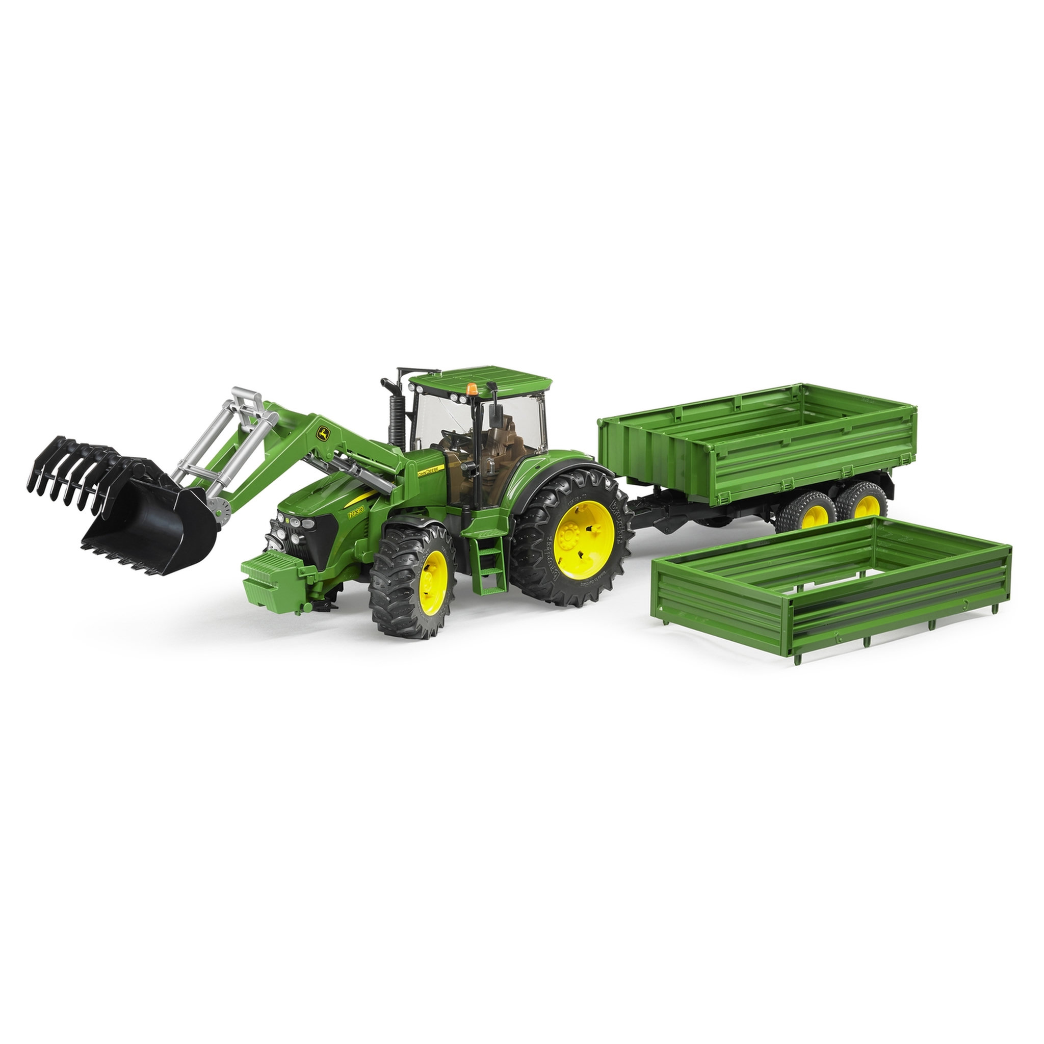Voir la diapositive 3 : BRUDER BRU Tracteur John Deere 7930 + fourche et remorque double niveau