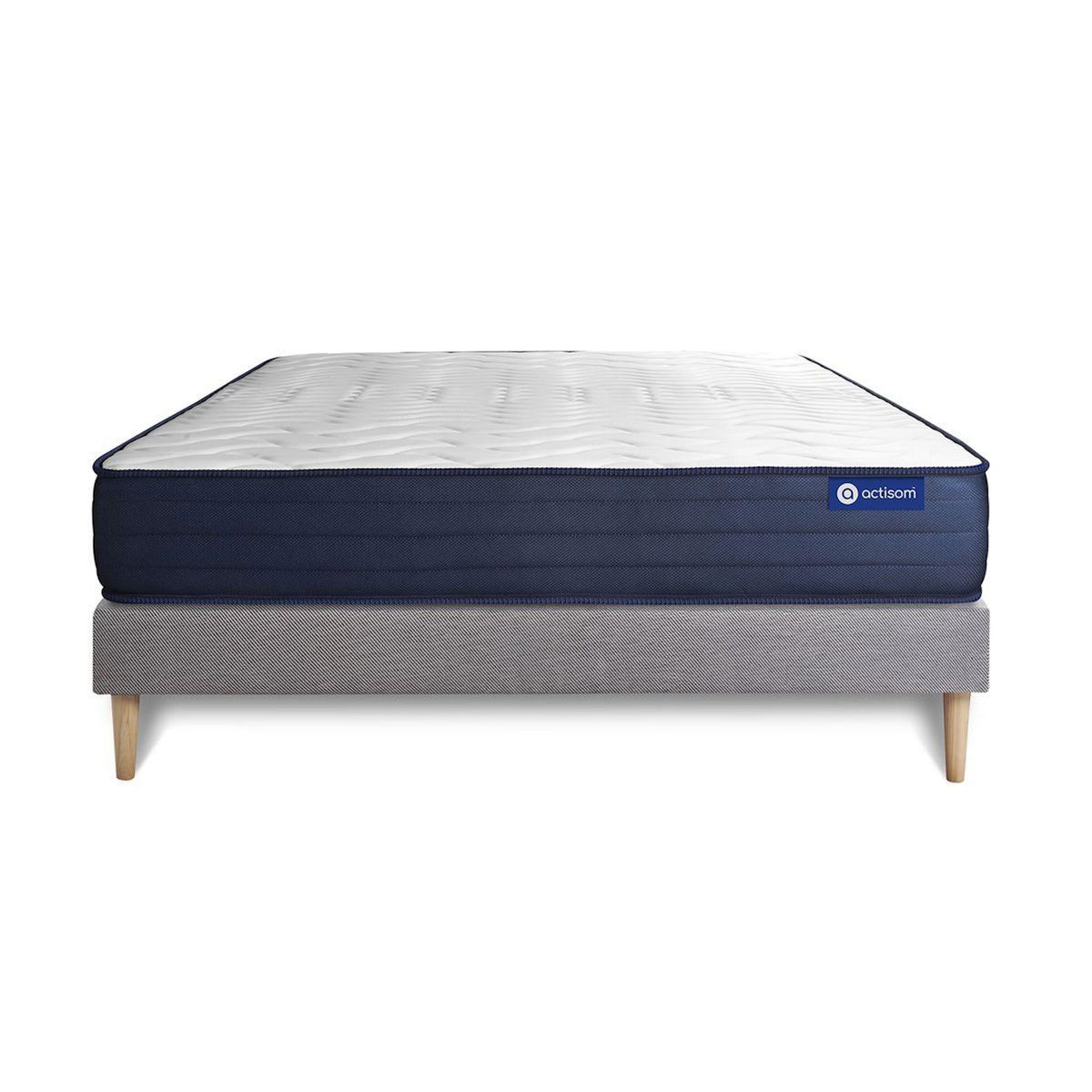 ACTISOM Ensemble matelas ACTIFLEX LIFE 140x200 Ressorts ensachés et Mémoire de forme 5zones de confort + sommier KIT gris