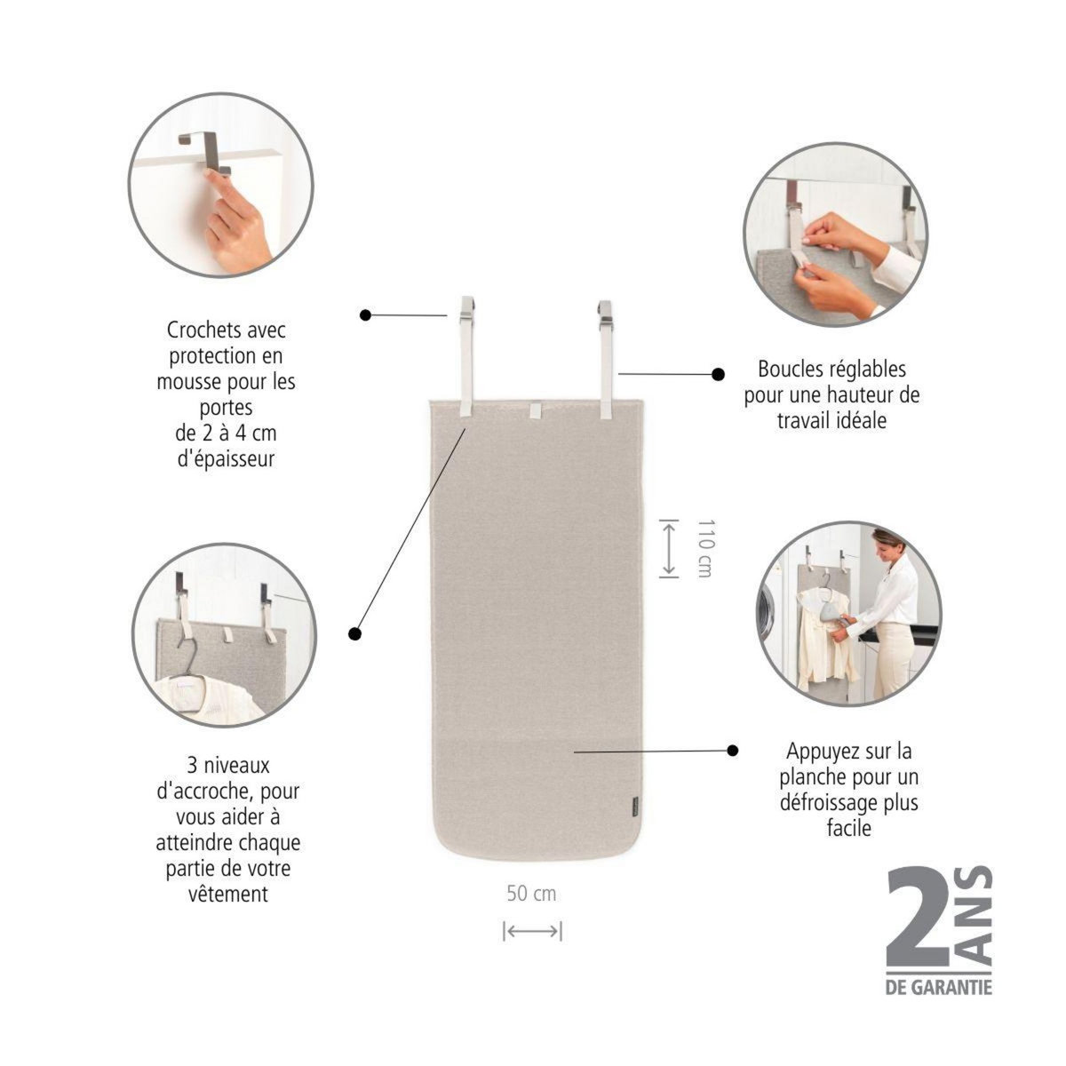 BRABANTIA Housse table à repasser Nappe défroisseur à suspendre Grey