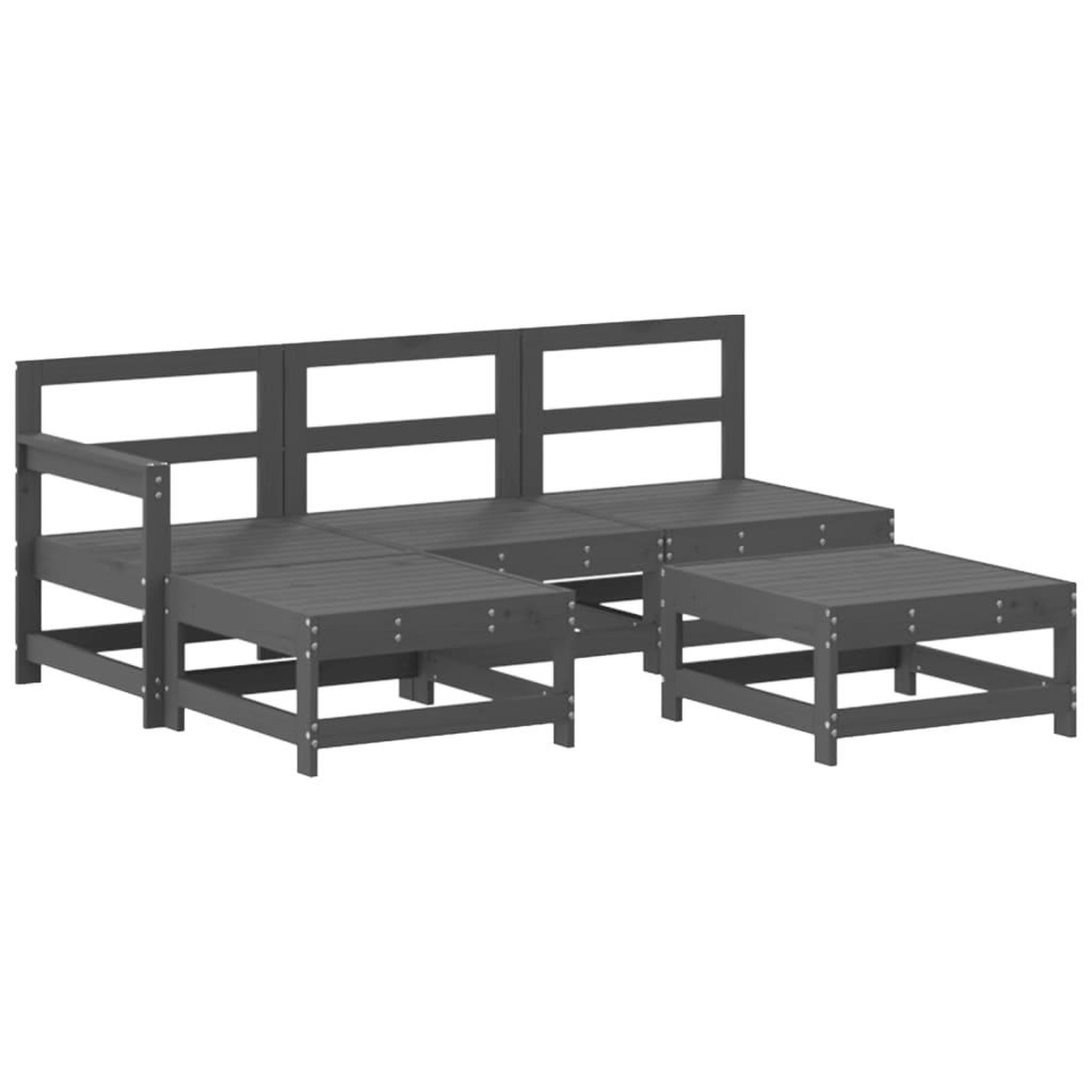 Voir la diapositive 3 : VIDAXL Salon de jardin 5 pcs avec coussins gris bois massif